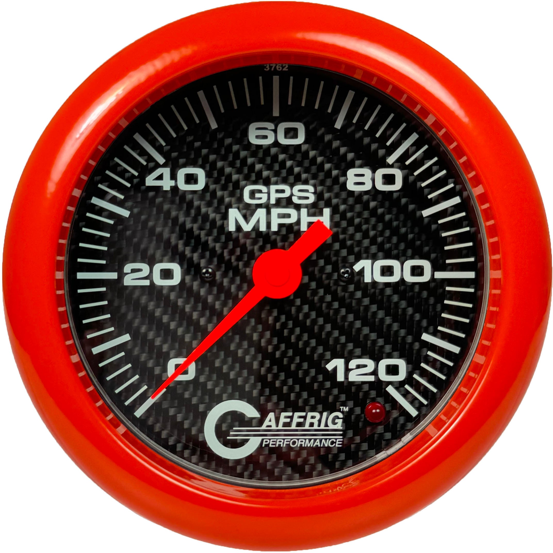 GAFFRIG PART #4049 4 5/8 INCH GPS ANALOG 120 MPH SPEEDOMETER GAUGE HEAD ONLY CARBON FIBER ORANGE