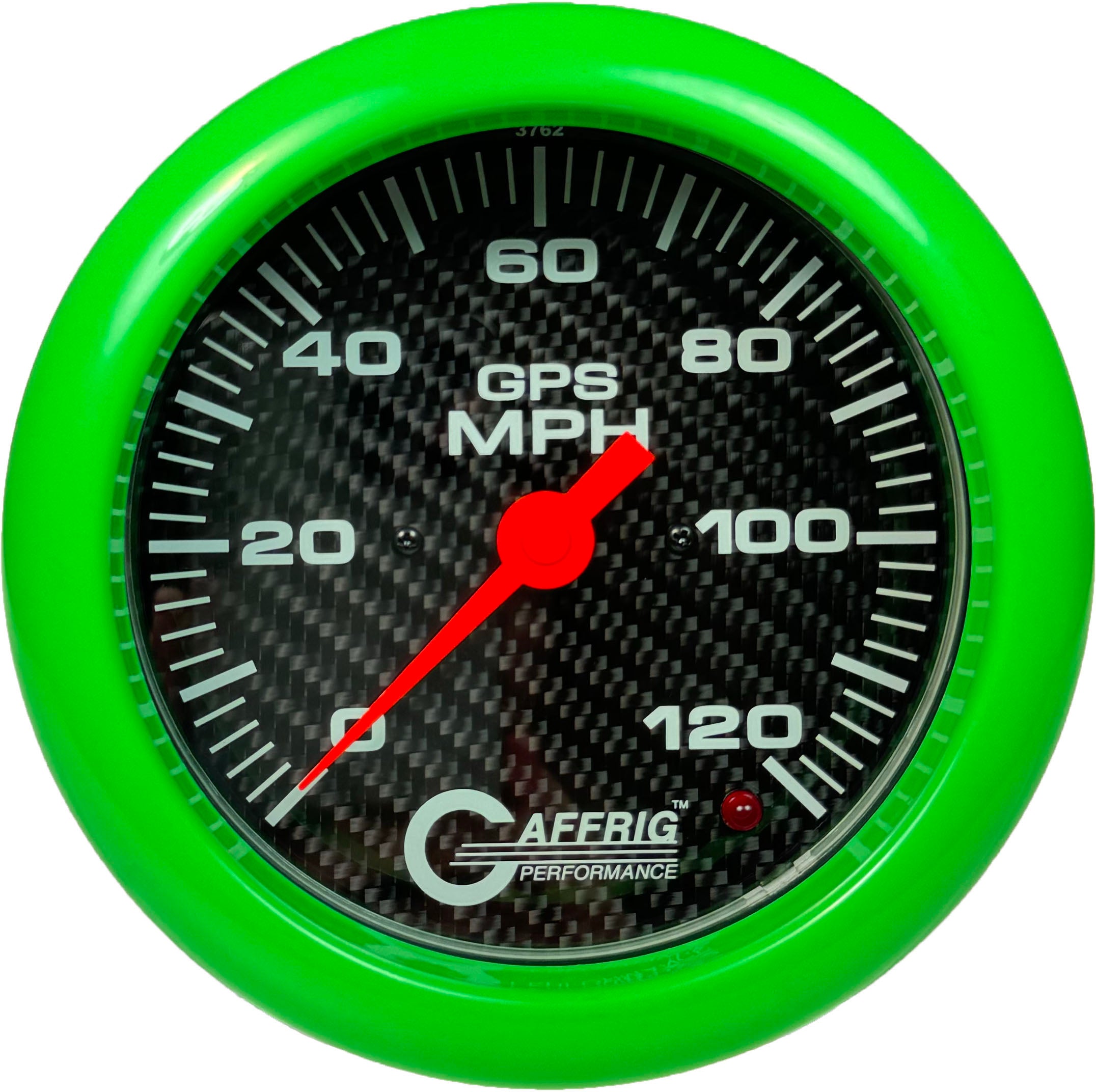 GAFFRIG PART #4049 4 5/8 INCH GPS ANALOG 120 MPH SPEEDOMETER GAUGE HEAD ONLY CARBON FIBER LIME GREEN
