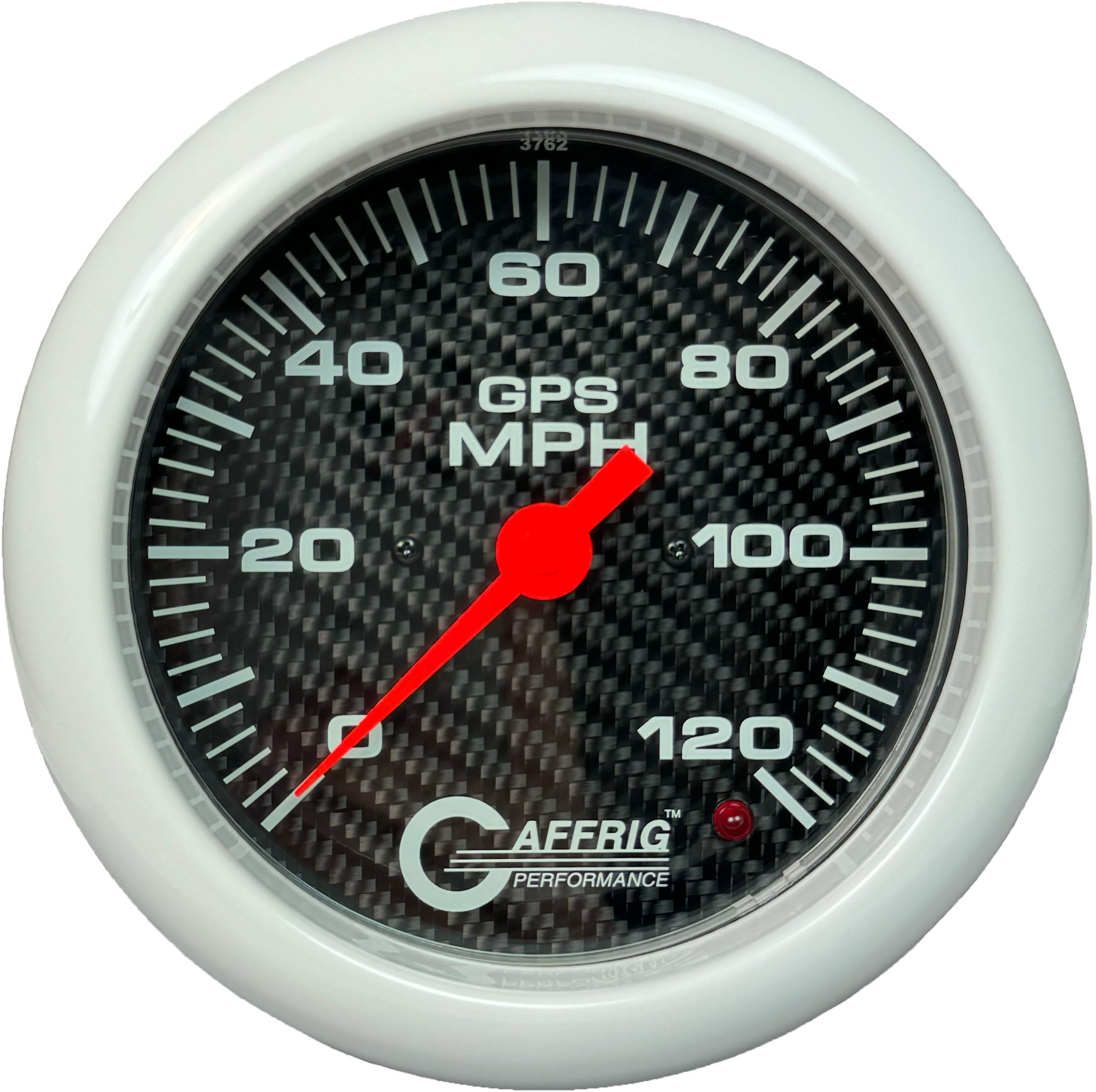 GAFFRIG PART #4049 4 5/8 INCH GPS ANALOG 120 MPH SPEEDOMETER GAUGE HEAD ONLY CARBON FIBER WHITE