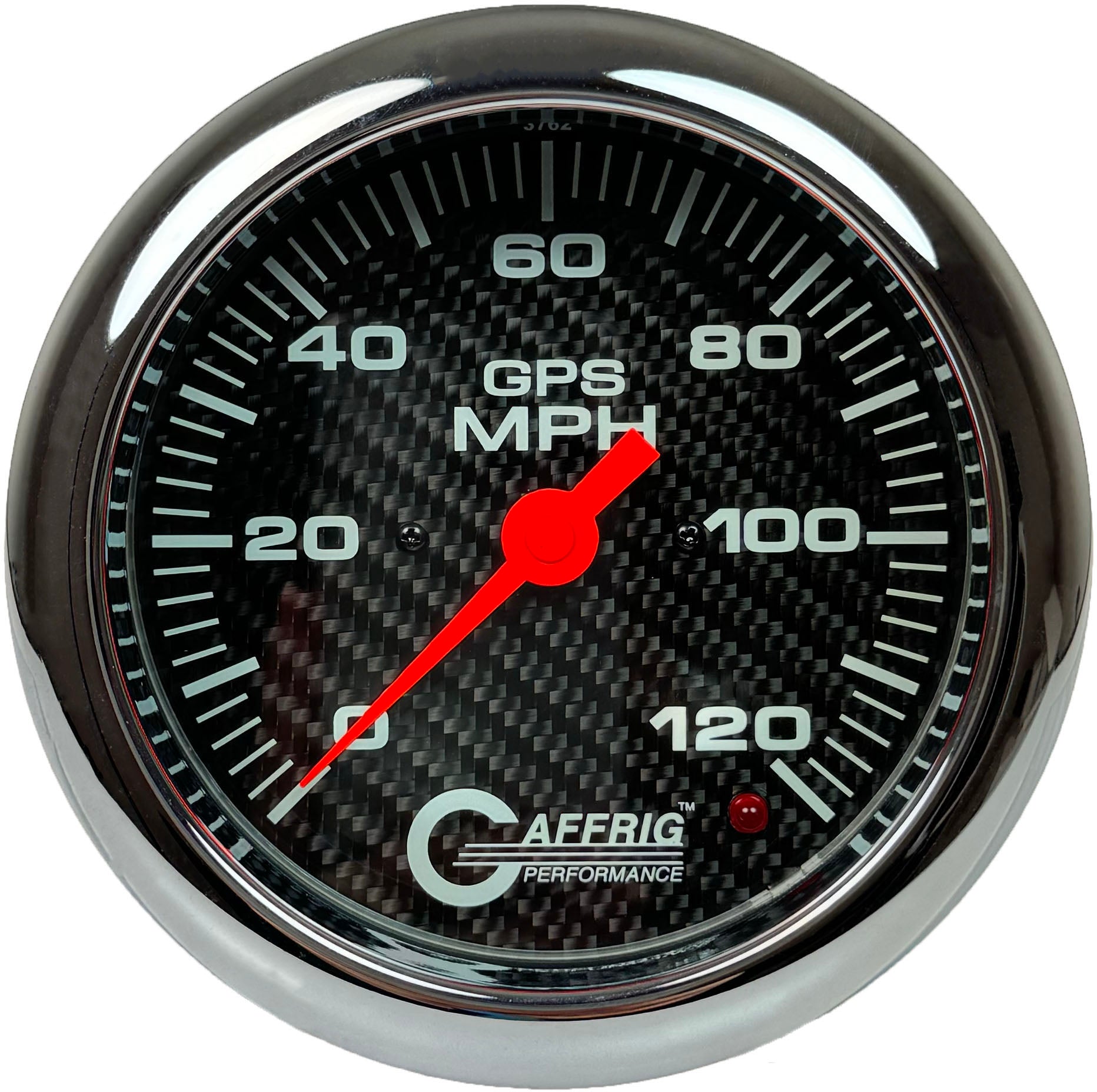 GAFFRIG PART #4049 4 5/8 INCH GPS ANALOG 120 MPH SPEEDOMETER GAUGE HEAD ONLY CARBON FIBER CHROME