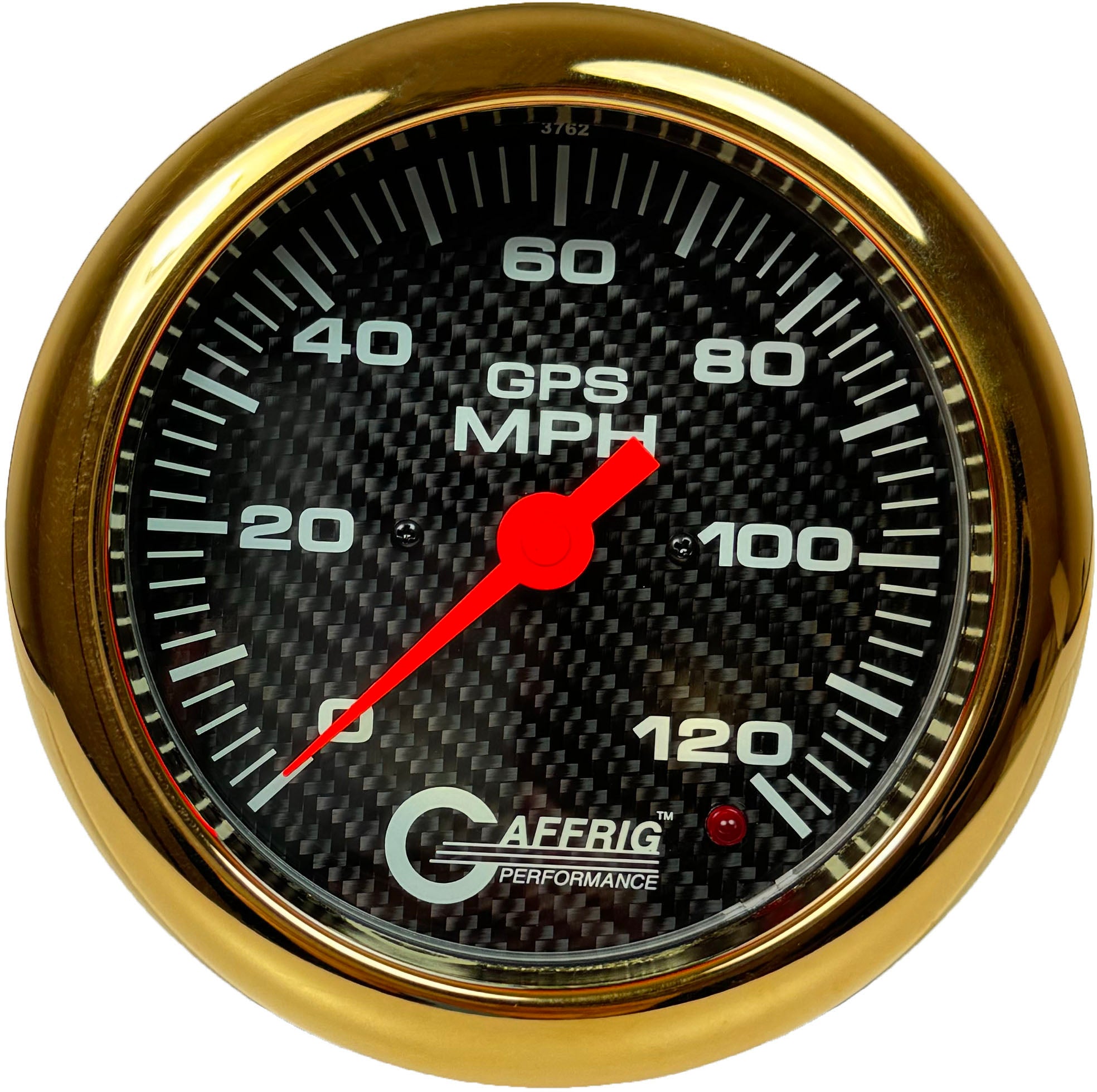 GAFFRIG PART #4049 4 5/8 INCH GPS ANALOG 120 MPH SPEEDOMETER GAUGE HEAD ONLY CARBON FIBER GOLD