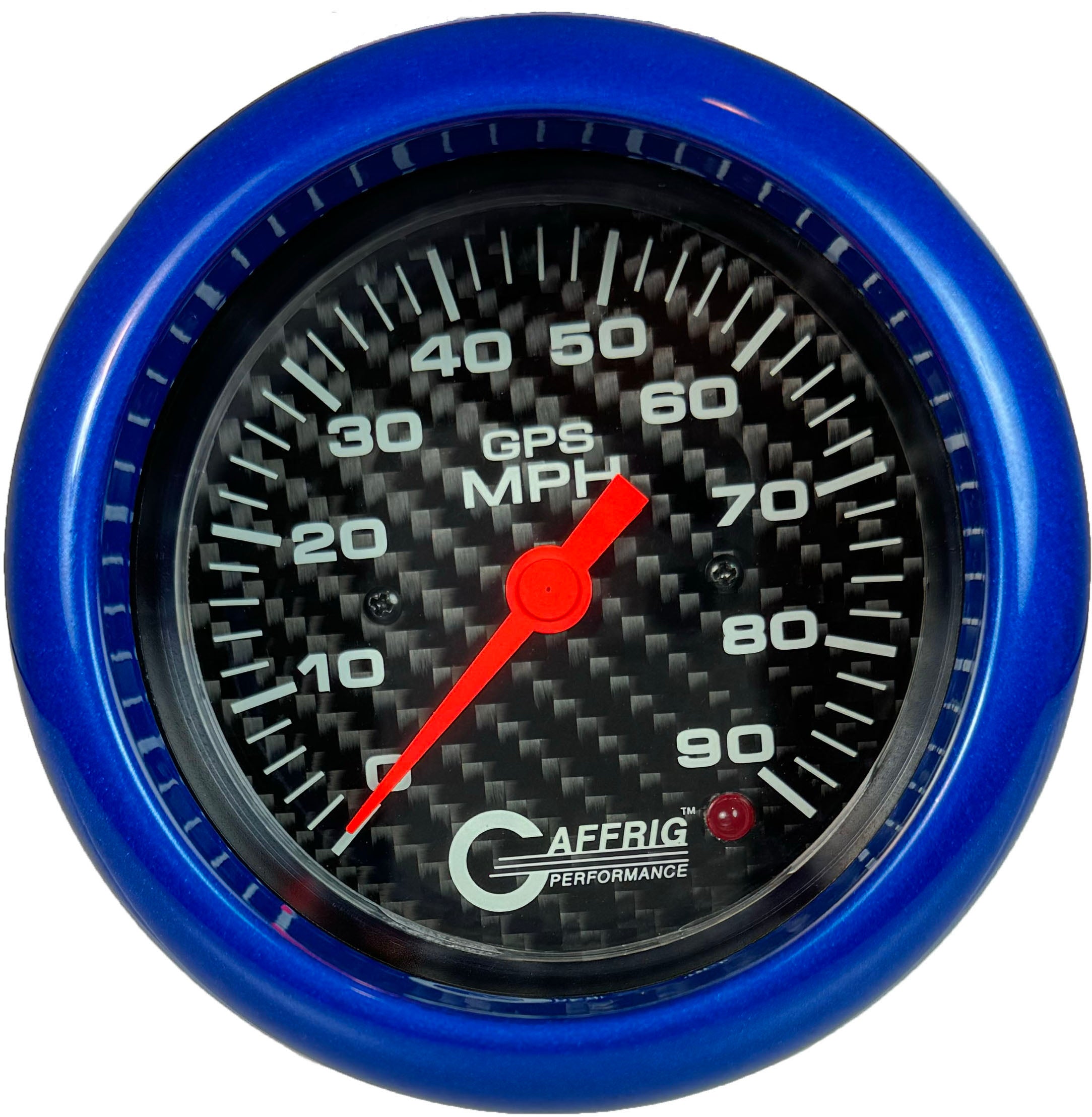 GAFFRIG PART #4053 3 3/8 INCH GPS ANALOG 90 MPH SPEEDOMETER GAUGE HEAD ONLY CARBON FIBER BLUE / STEP RIM