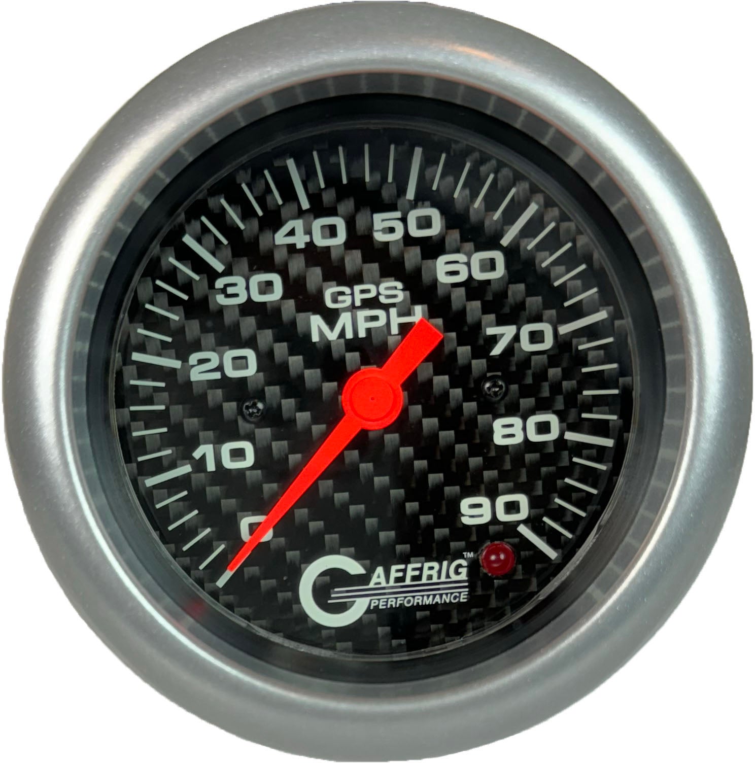 GAFFRIG PART #4053 3 3/8 INCH GPS ANALOG 90 MPH SPEEDOMETER GAUGE HEAD ONLY CARBON FIBER PLATINUM / STEP RIM