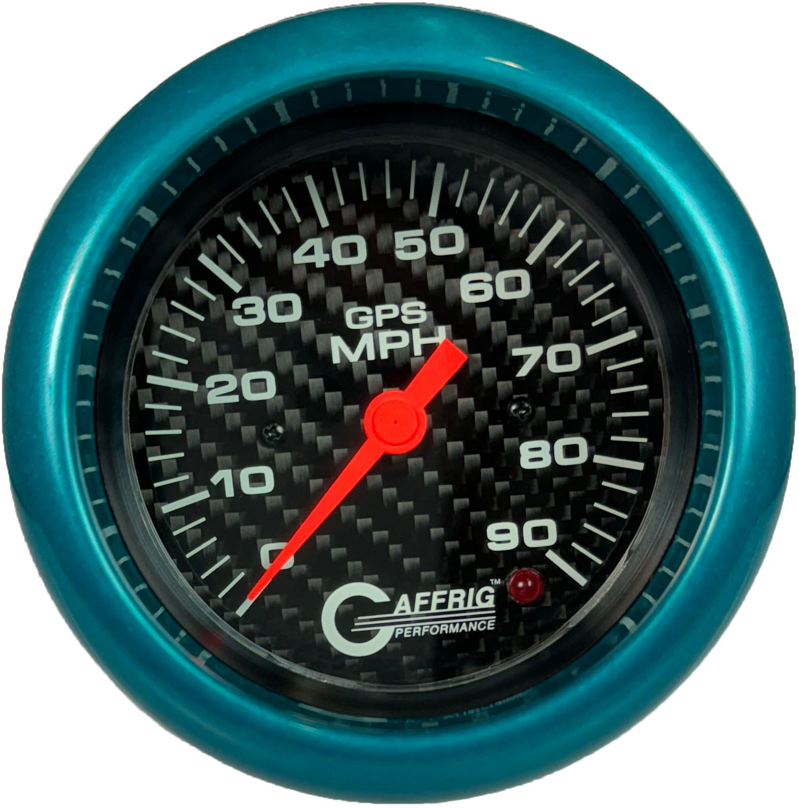 GAFFRIG PART #4053 3 3/8 INCH GPS ANALOG 90 MPH SPEEDOMETER GAUGE HEAD ONLY CARBON FIBER TEAL / STEP RIM