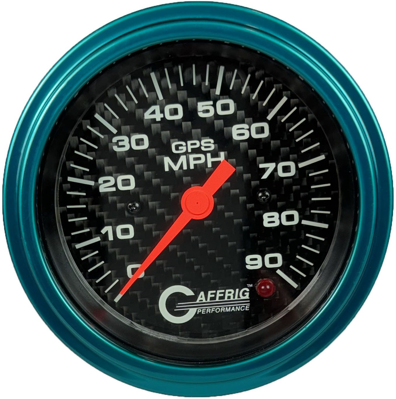 GAFFRIG PART #4053 3 3/8 INCH GPS ANALOG 90 MPH SPEEDOMETER GAUGE HEAD ONLY CARBON FIBER TEAL / STEP RIM