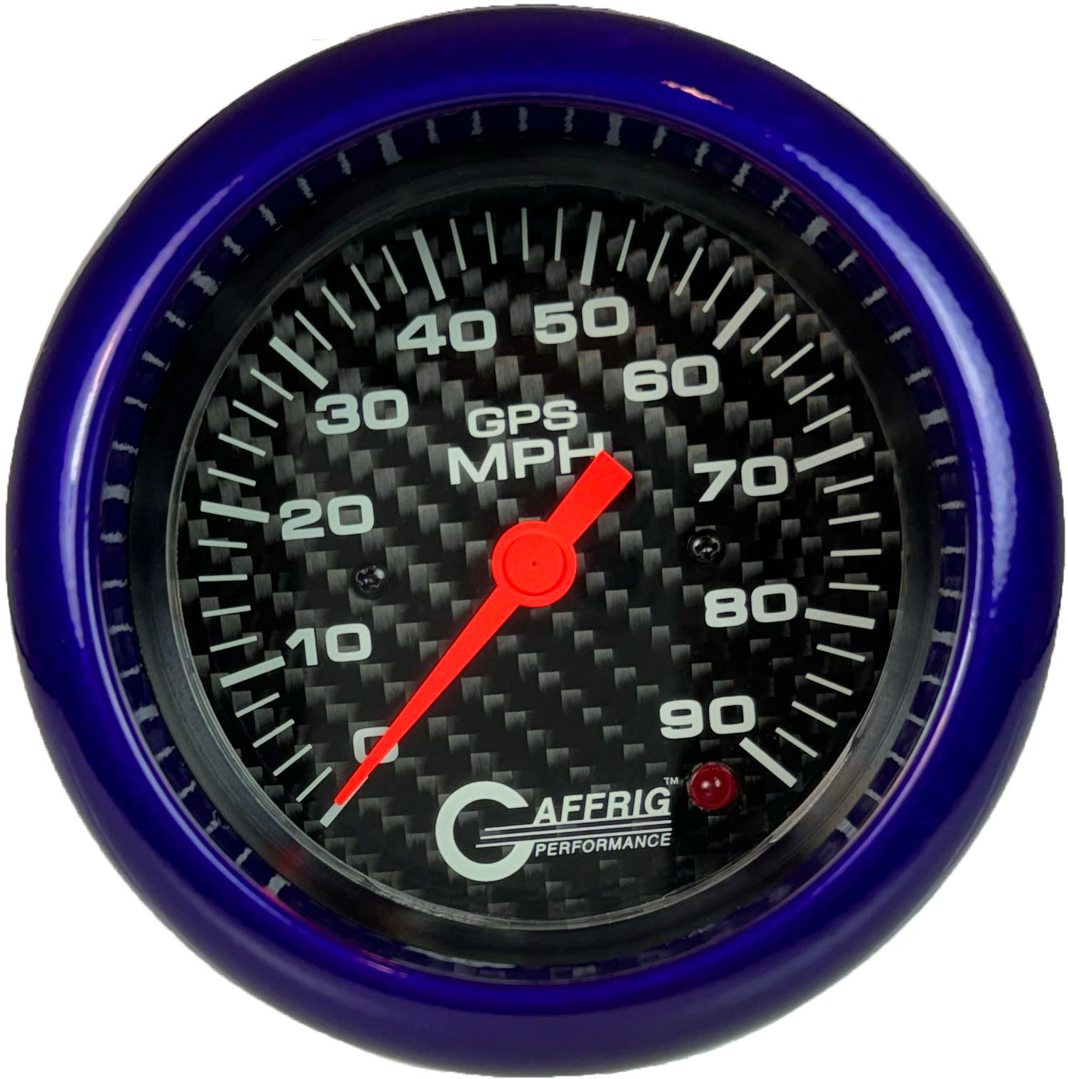 GAFFRIG PART #4053 3 3/8 INCH GPS ANALOG 90 MPH SPEEDOMETER GAUGE HEAD ONLY CARBON FIBER PURPLE / STEP RIM