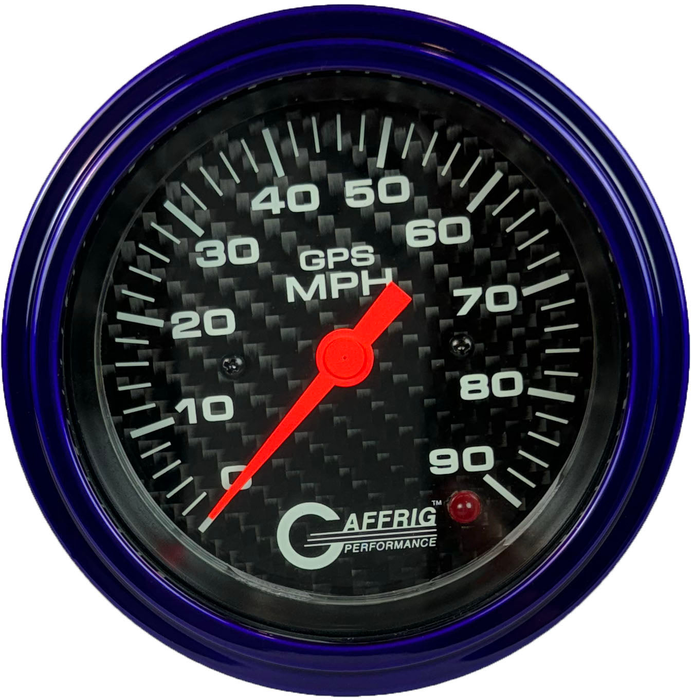 GAFFRIG PART #4053 3 3/8 INCH GPS ANALOG 90 MPH SPEEDOMETER GAUGE HEAD ONLY CARBON FIBER PURPLE / STEP RIM