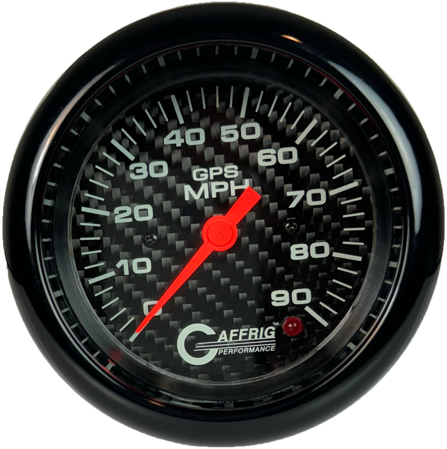 GAFFRIG PART #4053 3 3/8 INCH GPS ANALOG 90 MPH SPEEDOMETER GAUGE HEAD ONLY CARBON FIBER BLACK / FAT RIM