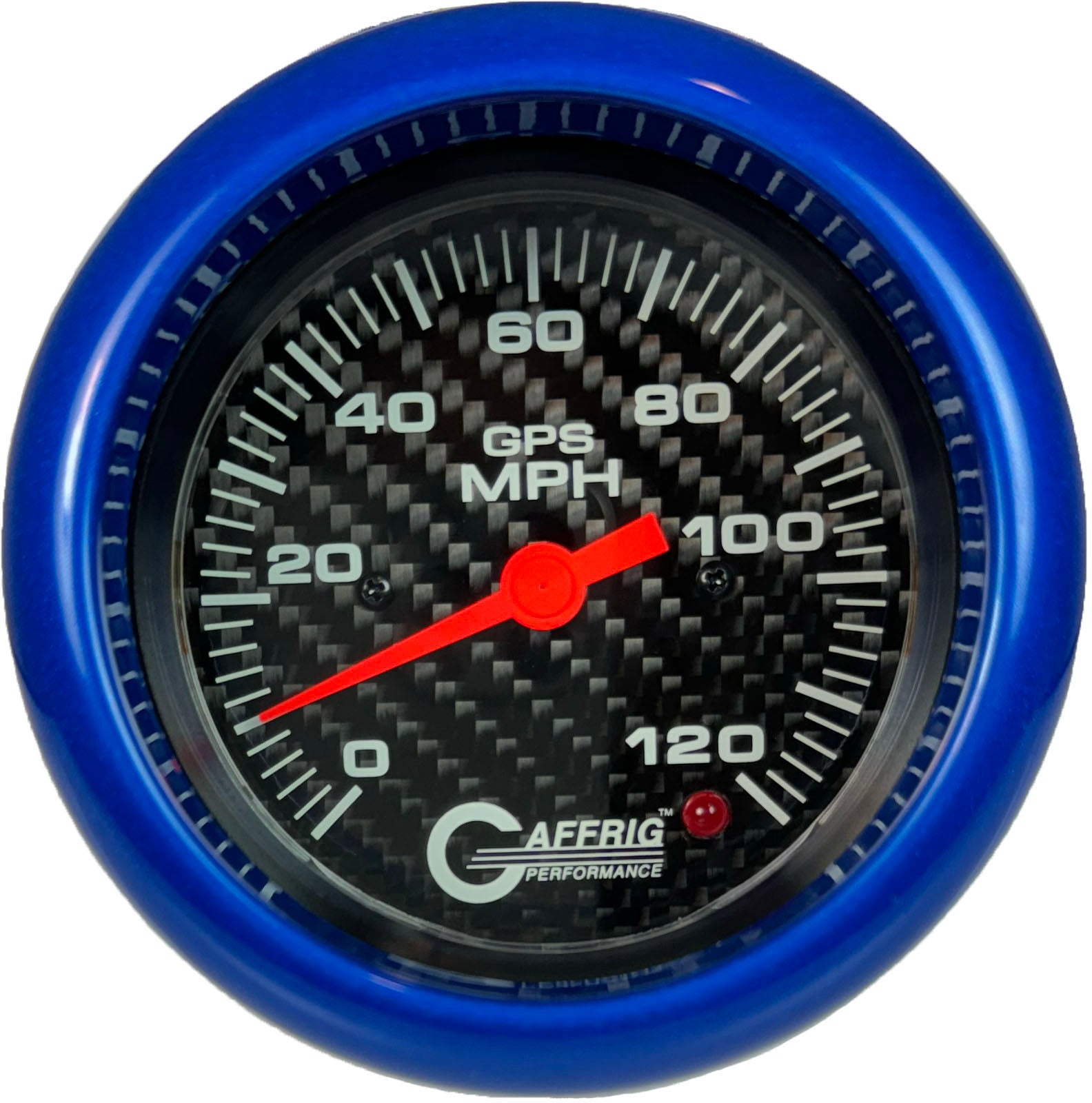 GAFFRIG PART #4055 3 3/8 INCH GPS ANALOG 120 MPH SPEEDOMETER KIT HEAD ONLY CARBON FIBER BLUE / STEP RIM