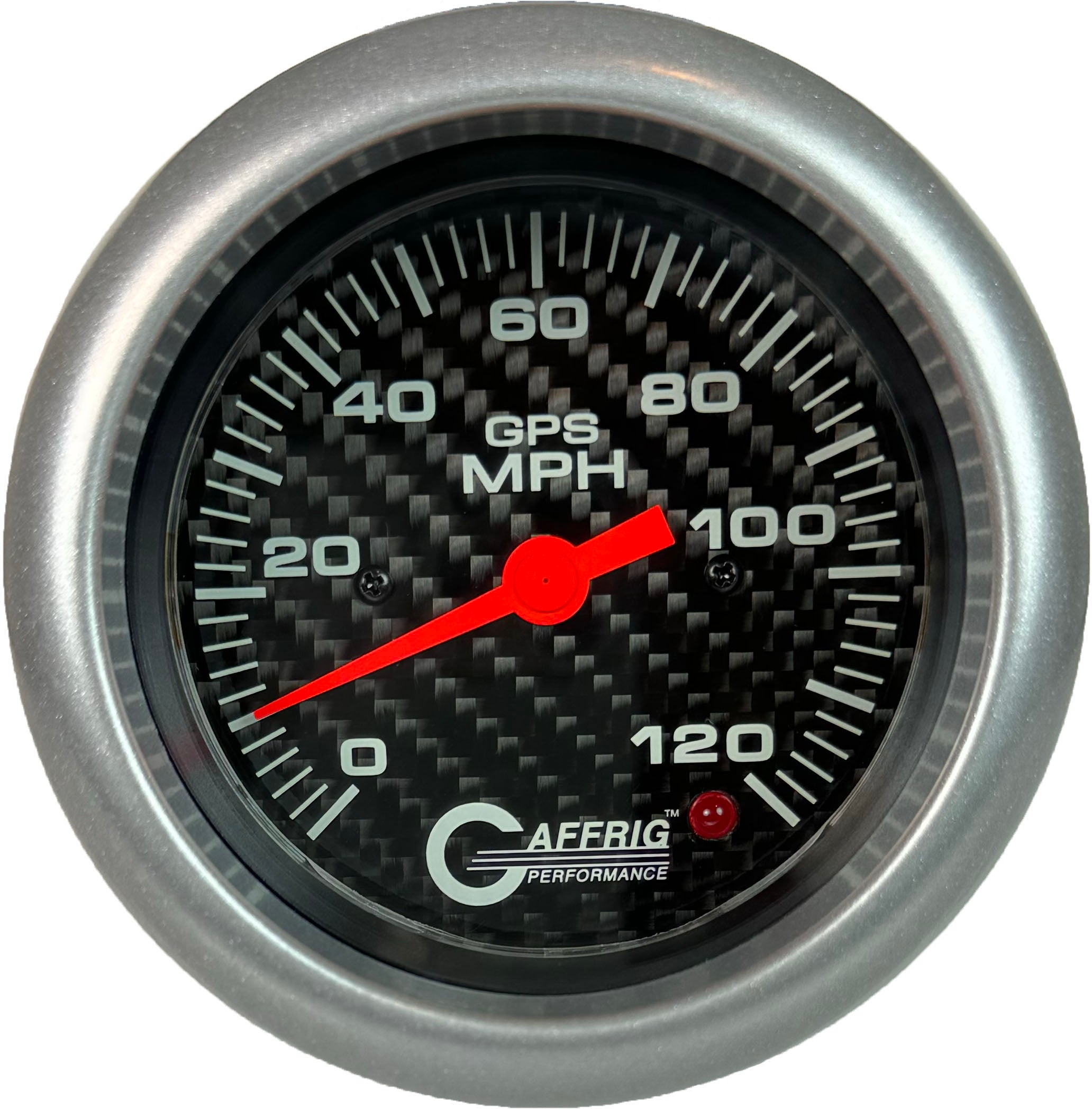GAFFRIG PART #4055 3 3/8 INCH GPS ANALOG 120 MPH SPEEDOMETER KIT HEAD ONLY CARBON FIBER PLATINUM / STEP RIM