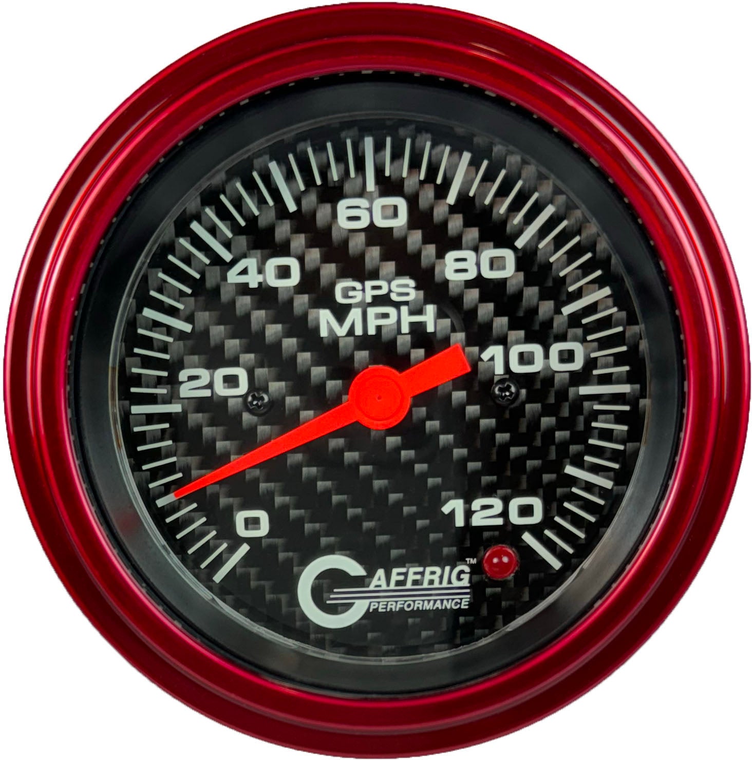 GAFFRIG PART #4055 3 3/8 INCH GPS ANALOG 120 MPH SPEEDOMETER KIT HEAD ONLY CARBON FIBER RED / STEP RIM