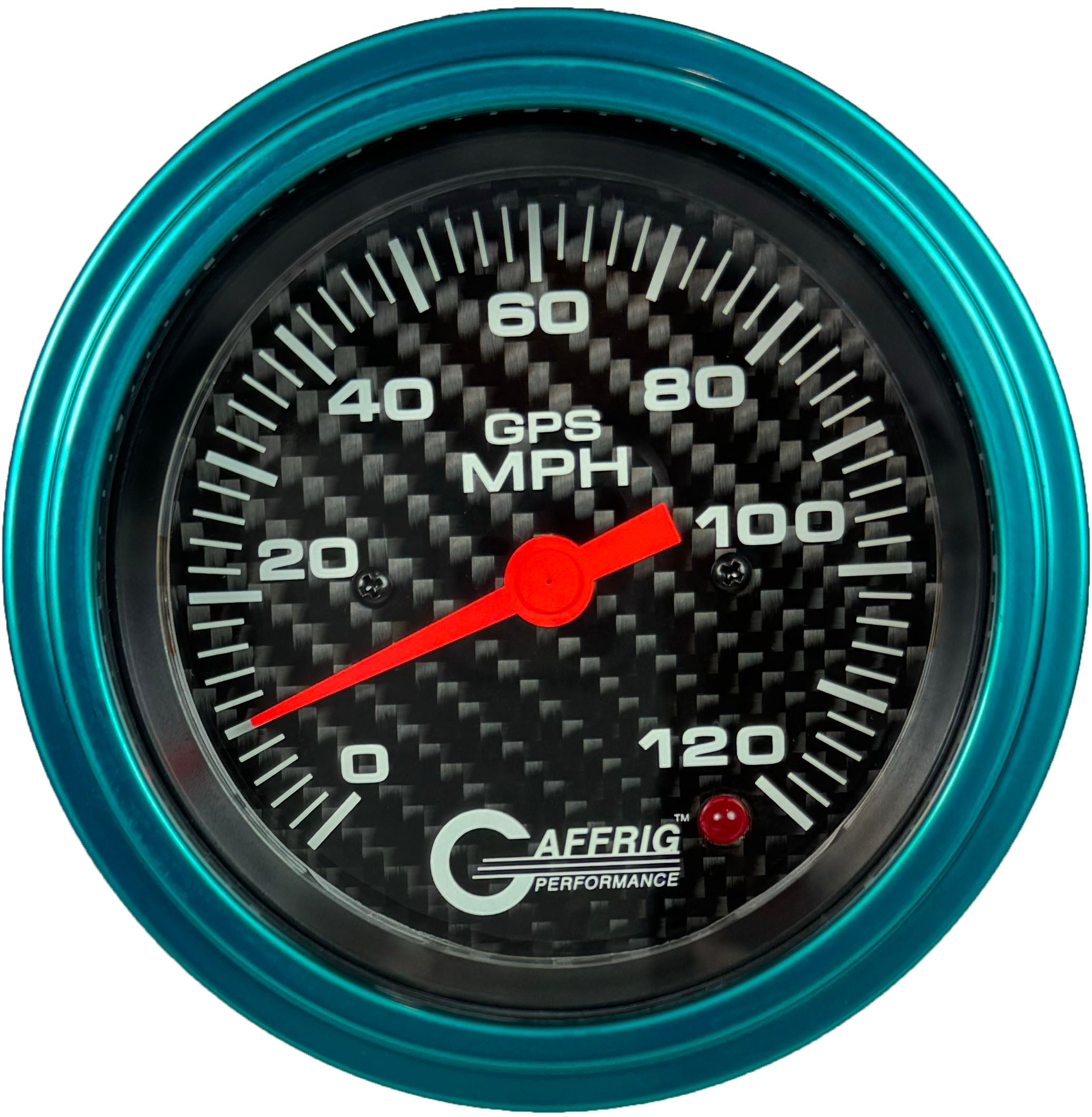GAFFRIG PART #4055 3 3/8 INCH GPS ANALOG 120 MPH SPEEDOMETER KIT HEAD ONLY CARBON FIBER TEAL / STEP RIM
