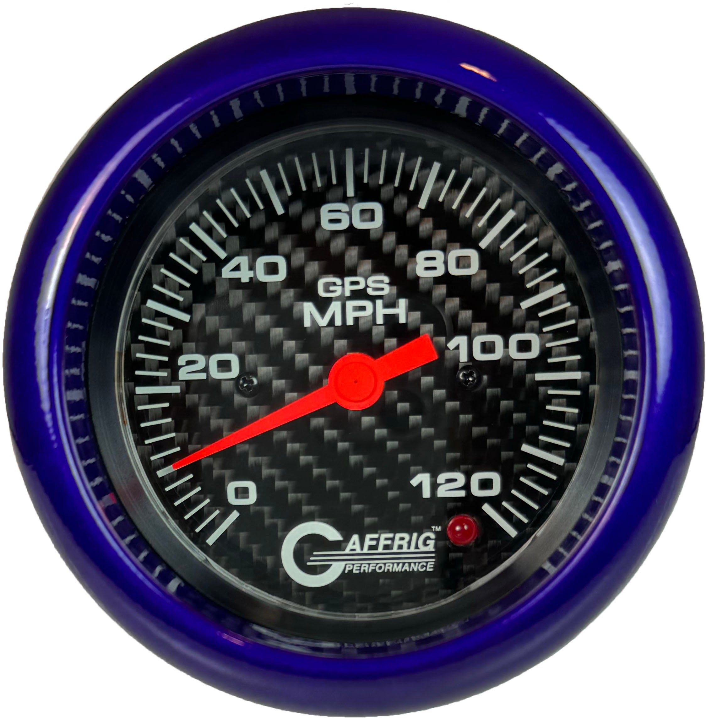GAFFRIG PART #4055 3 3/8 INCH GPS ANALOG 120 MPH SPEEDOMETER KIT HEAD ONLY CARBON FIBER PURPLE / STEP RIM