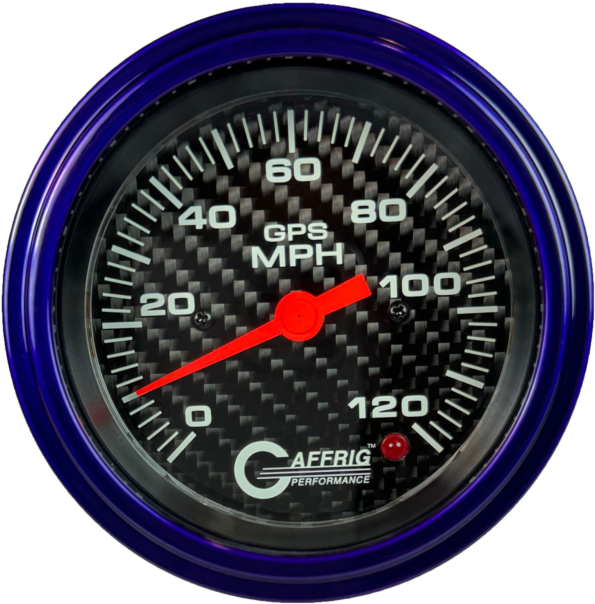 GAFFRIG PART #4055 3 3/8 INCH GPS ANALOG 120 MPH SPEEDOMETER KIT HEAD ONLY CARBON FIBER PURPLE / STEP RIM