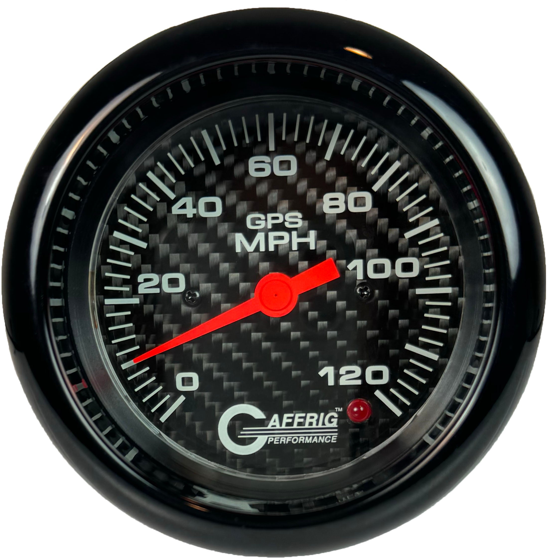 GAFFRIG PART #4055 3 3/8 INCH GPS ANALOG 120 MPH SPEEDOMETER KIT HEAD ONLY CARBON FIBER BLACK / FAT RIM