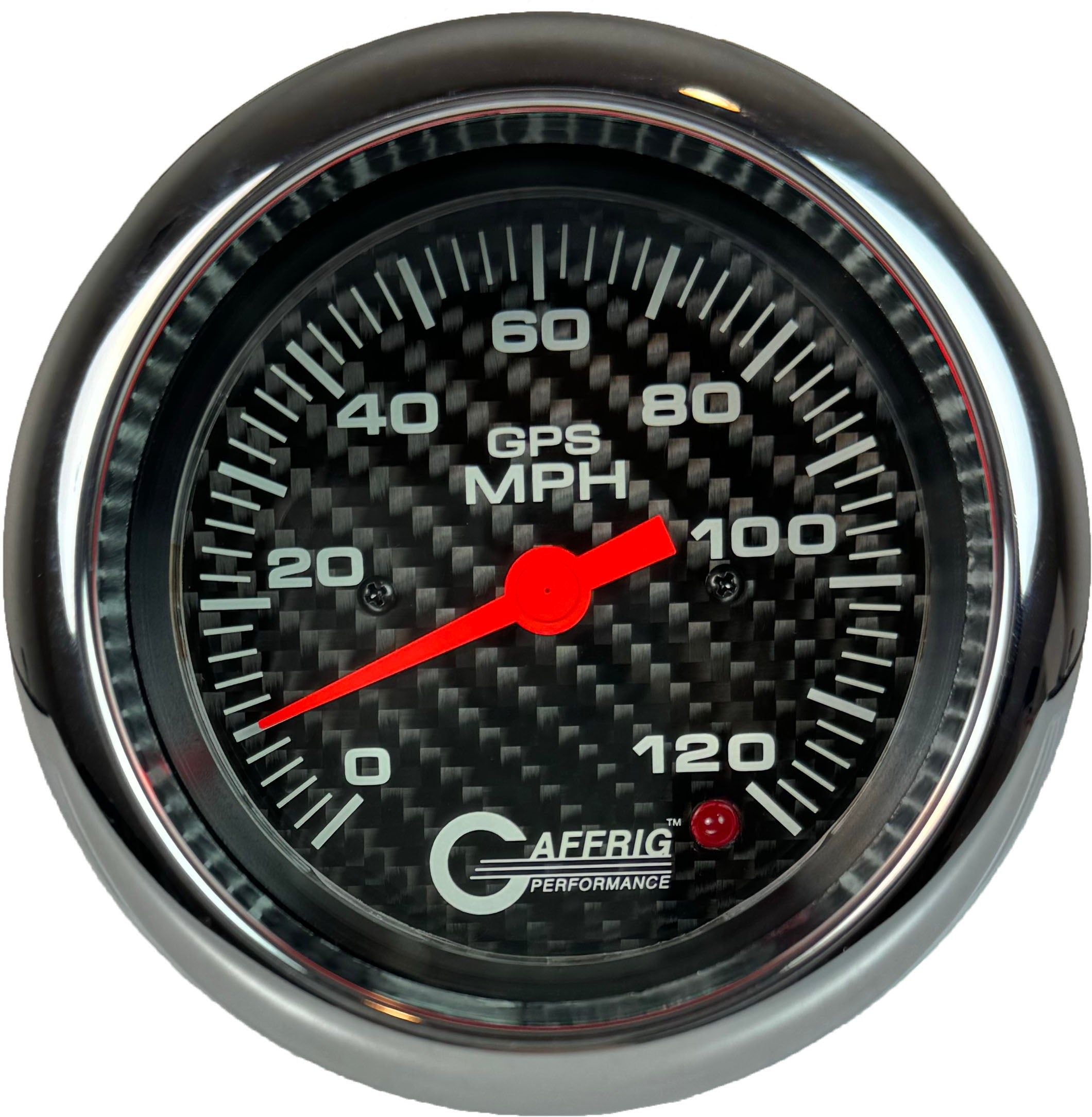 GAFFRIG PART #4055 3 3/8 INCH GPS ANALOG 120 MPH SPEEDOMETER KIT HEAD ONLY CARBON FIBER CHROME / STEP RIM