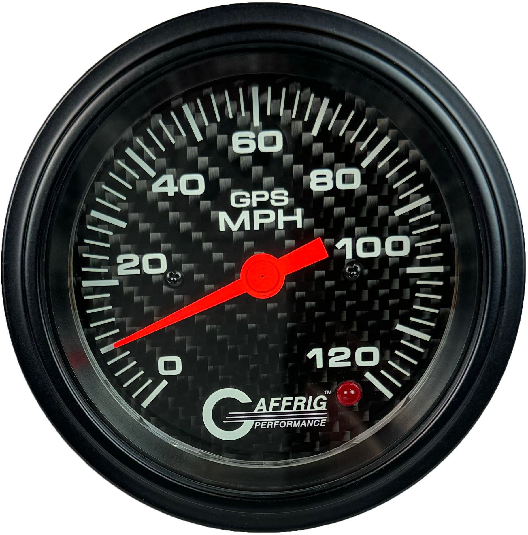 GAFFRIG PART #4055 3 3/8 INCH GPS ANALOG 120 MPH SPEEDOMETER KIT HEAD ONLY CARBON FIBER BLACK / STEP RIM