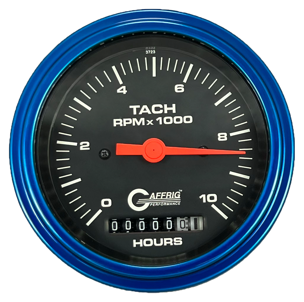 #4256 3 3/8 INCH ELECTRIC TACH/HOUR METER 0-10000 RPM BLACK Blue / Step