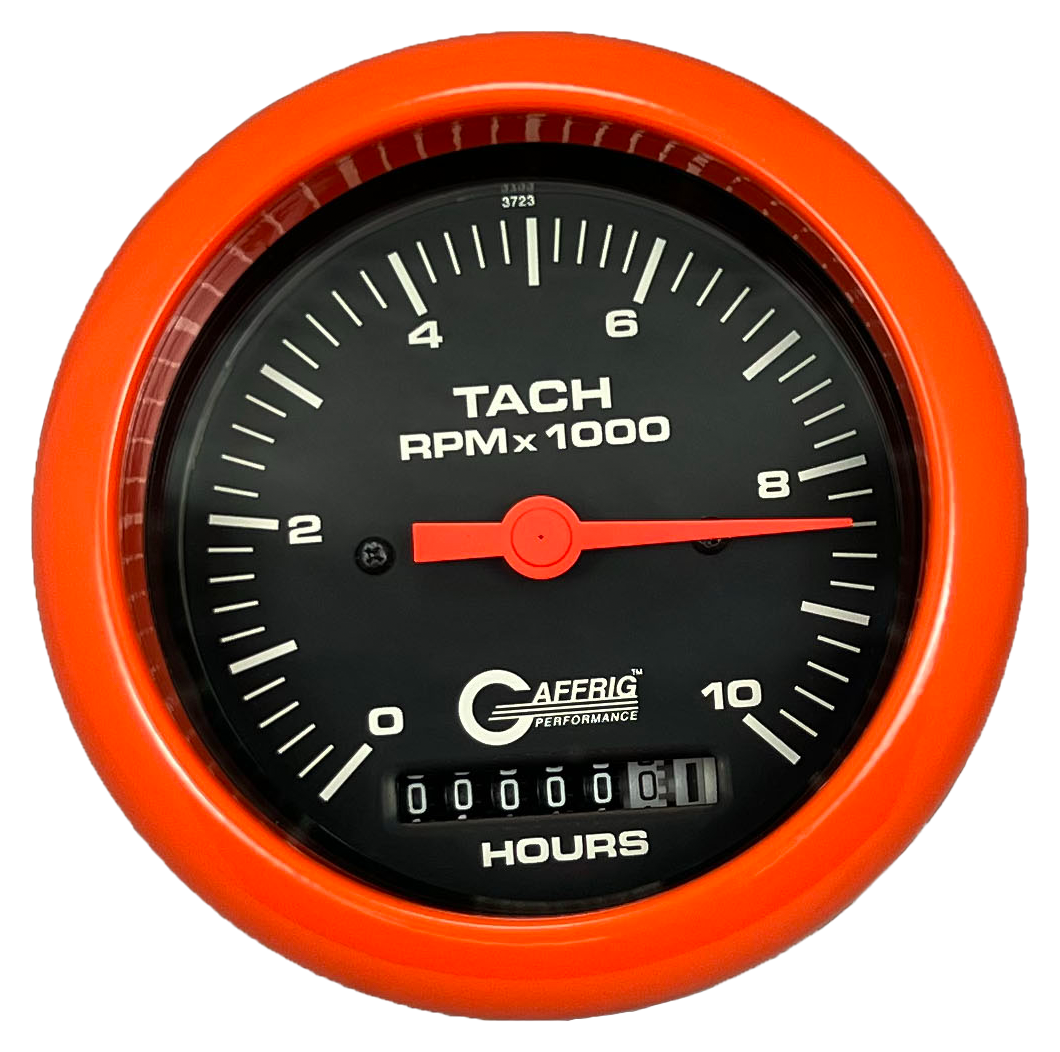 #4256 3 3/8 INCH ELECTRIC TACH/HOUR METER 0-10000 RPM BLACK Orange / Step