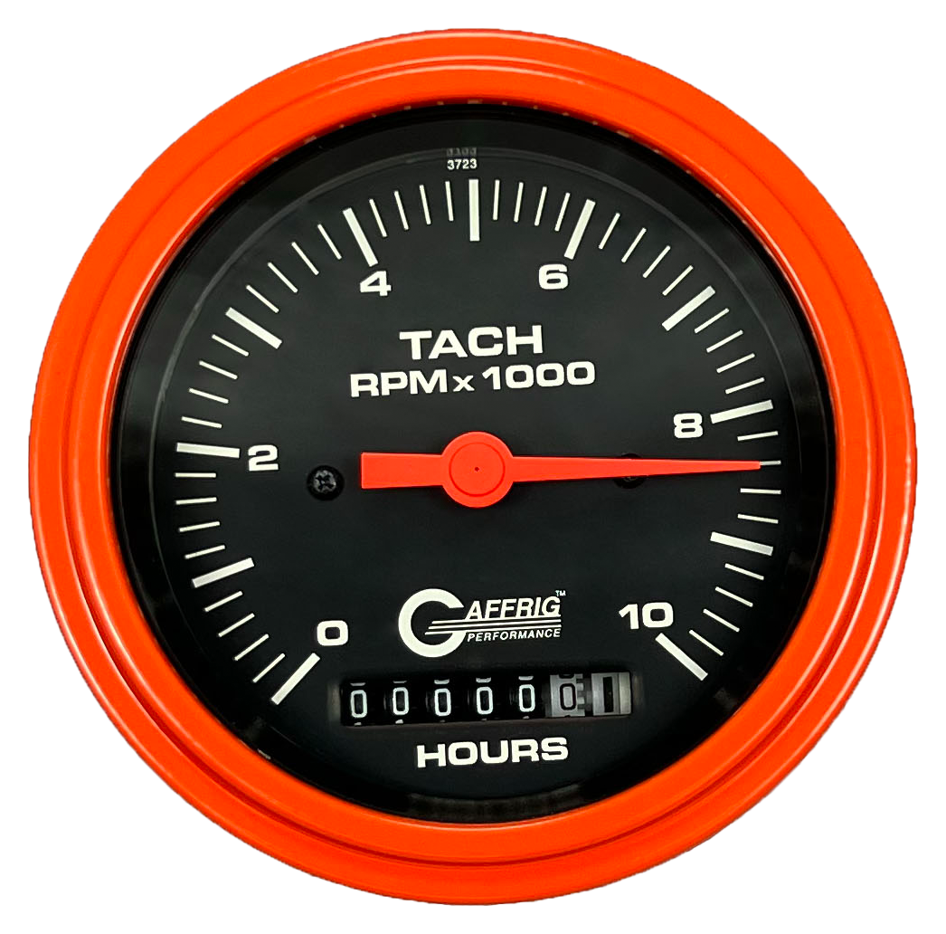 #4256 3 3/8 INCH ELECTRIC TACH/HOUR METER 0-10000 RPM BLACK Orange / Step