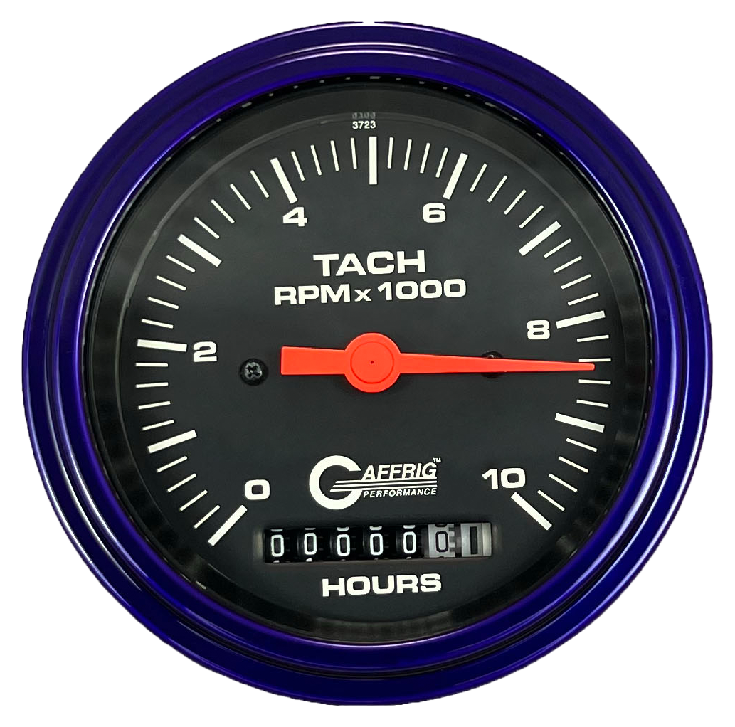 #4256 3 3/8 INCH ELECTRIC TACH/HOUR METER 0-10000 RPM BLACK Purple / Step