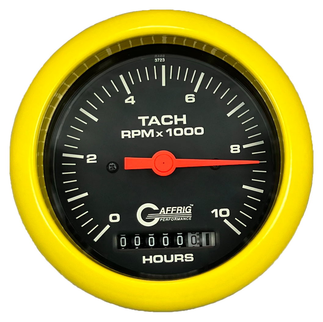 #4256 3 3/8 INCH ELECTRIC TACH/HOUR METER 0-10000 RPM BLACK Yellow / Step