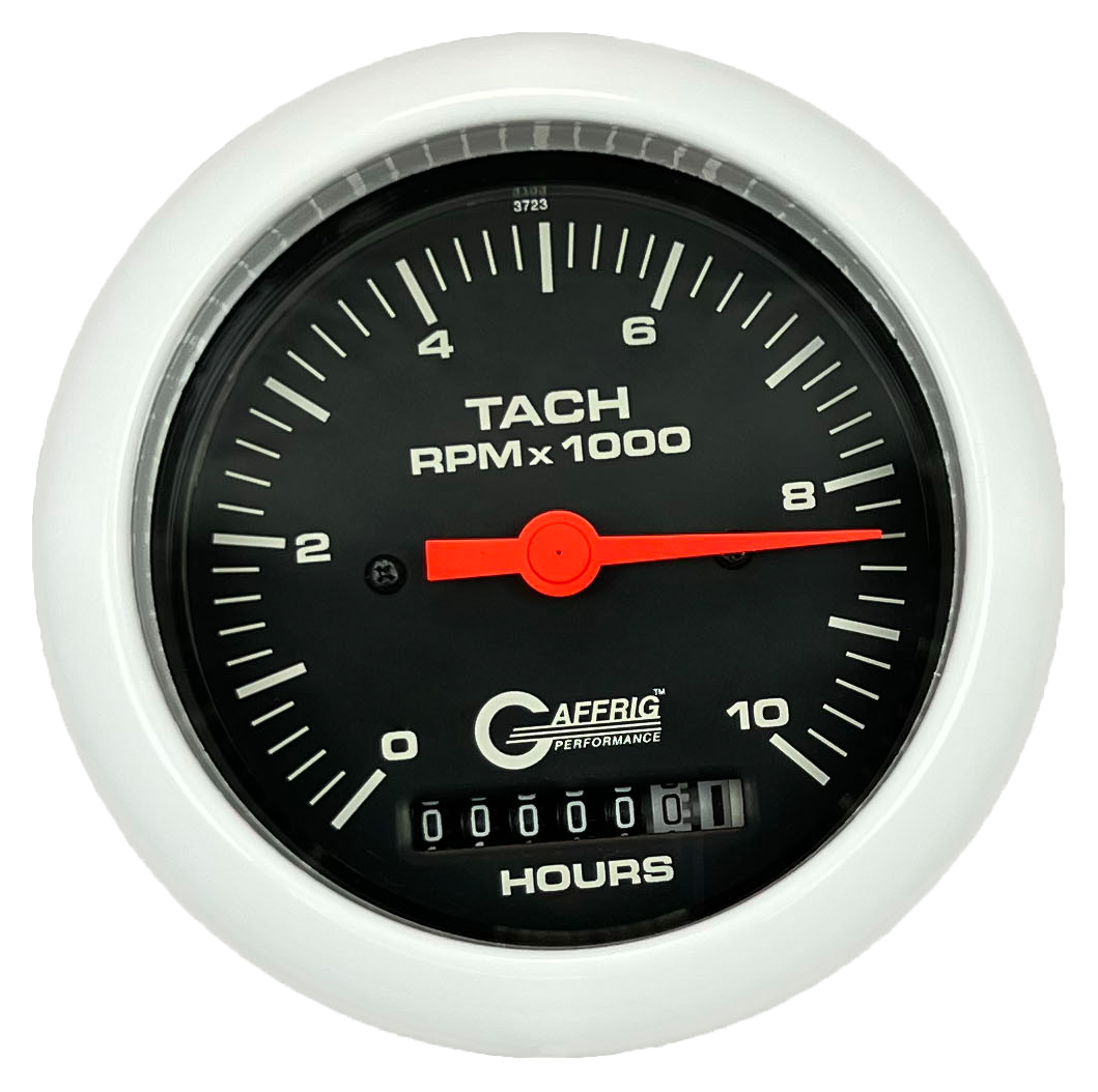 #4256 3 3/8 INCH ELECTRIC TACH/HOUR METER 0-10000 RPM BLACK White / Fat