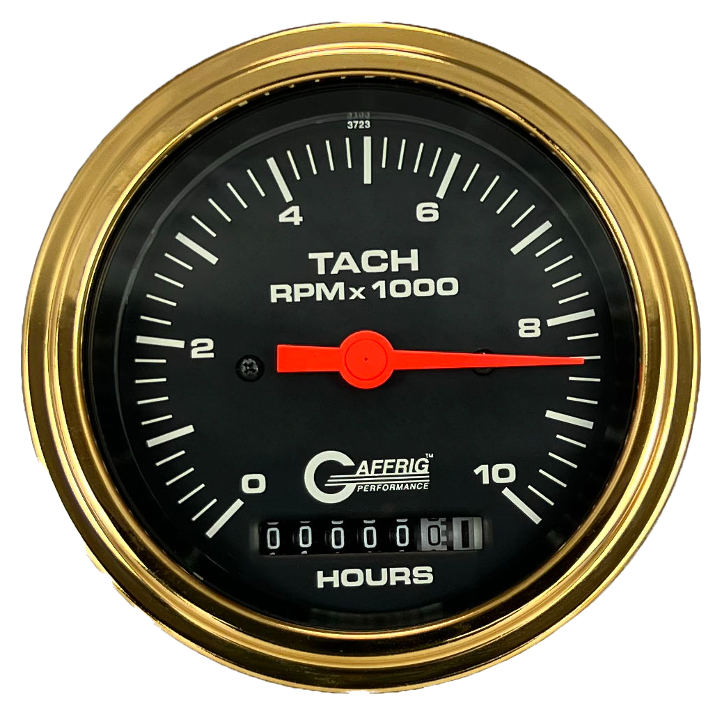 #4256 3 3/8 INCH ELECTRIC TACH/HOUR METER 0-10000 RPM BLACK Gold / Step