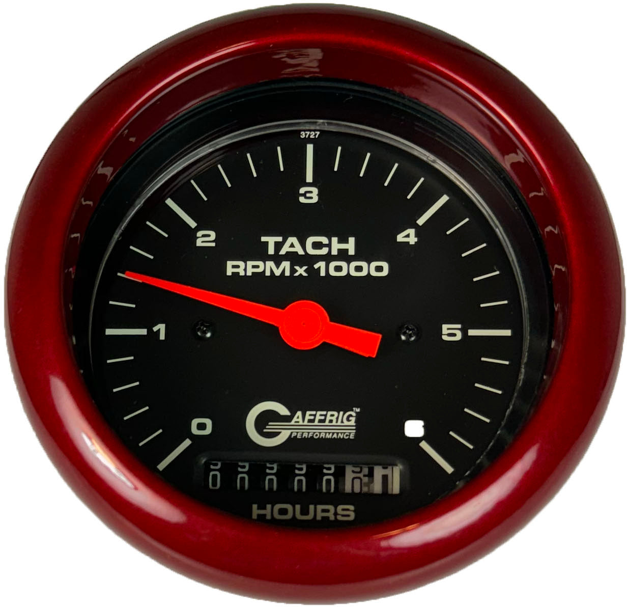 GAFFRIG PART #4258 3 3/8 INCH ELECTRIC TACH/HOUR METER GAUGE 0-6000 RPM BLACK RED / STEP RIM