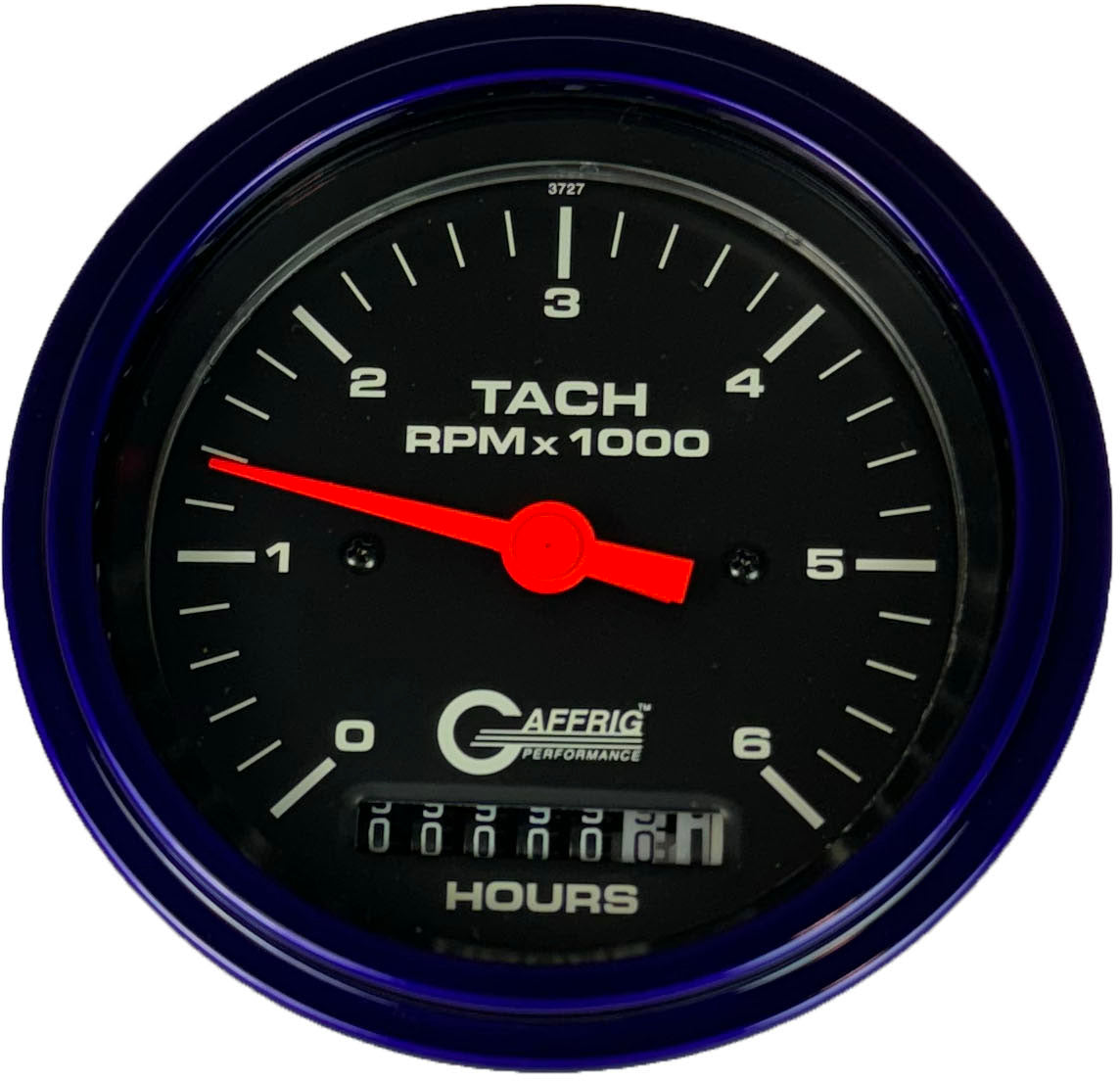 GAFFRIG PART #4258 3 3/8 INCH ELECTRIC TACH/HOUR METER GAUGE 0-6000 RPM BLACK PURPLE / STEP RIM