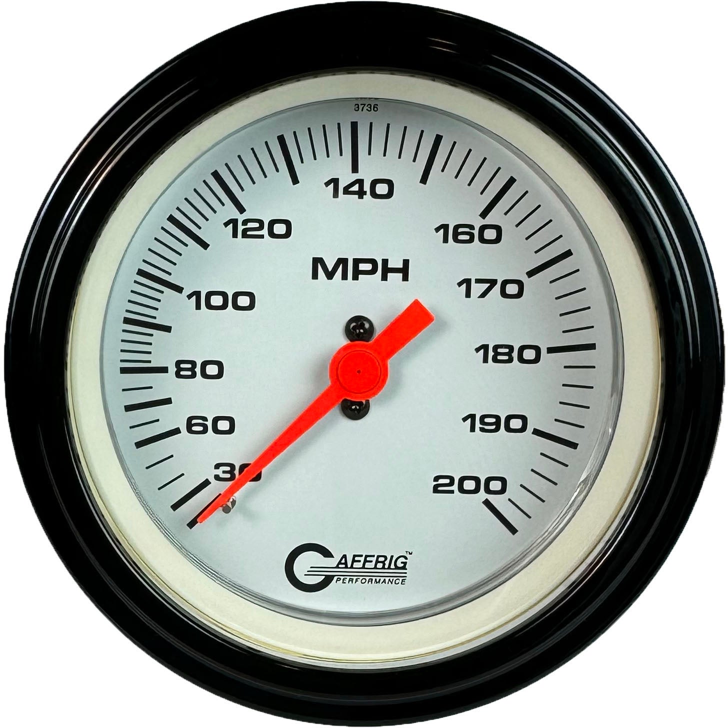 GAFFRIG PART #4534 3 3/8 INCH MECHANICAL DRY SPEEDOMETER GAUGE 200 MPH KIT WHITE BLACK / STEP RIM