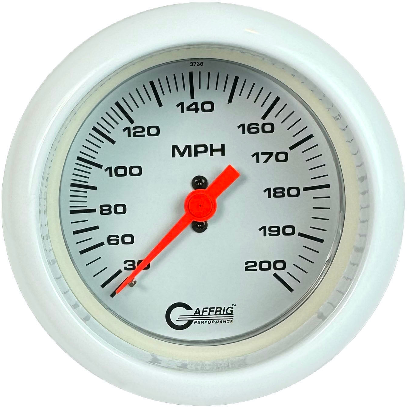 GAFFRIG PART #4534 3 3/8 INCH MECHANICAL DRY SPEEDOMETER GAUGE 200 MPH KIT WHITE WHITE / FAT RIM