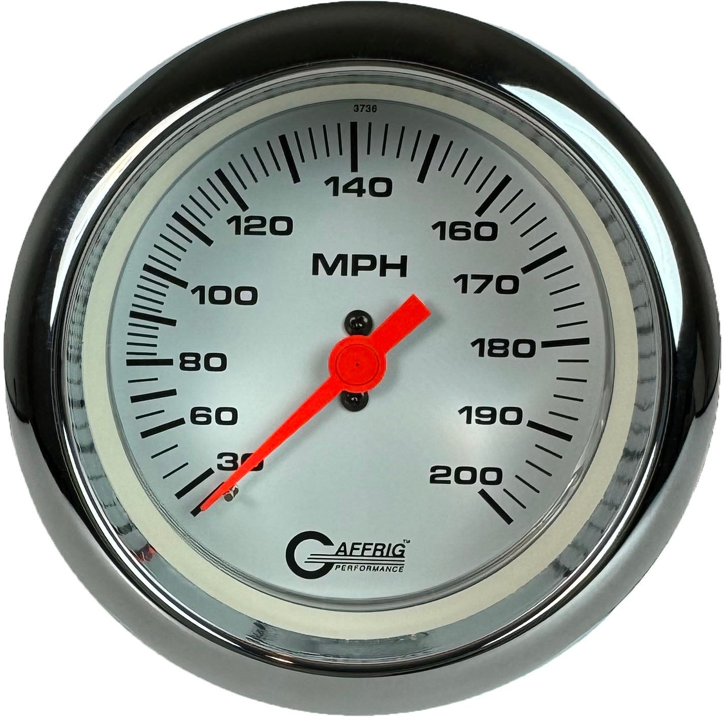 GAFFRIG PART #4534 3 3/8 INCH MECHANICAL DRY SPEEDOMETER GAUGE 200 MPH KIT WHITE CHROME / STEP RIM