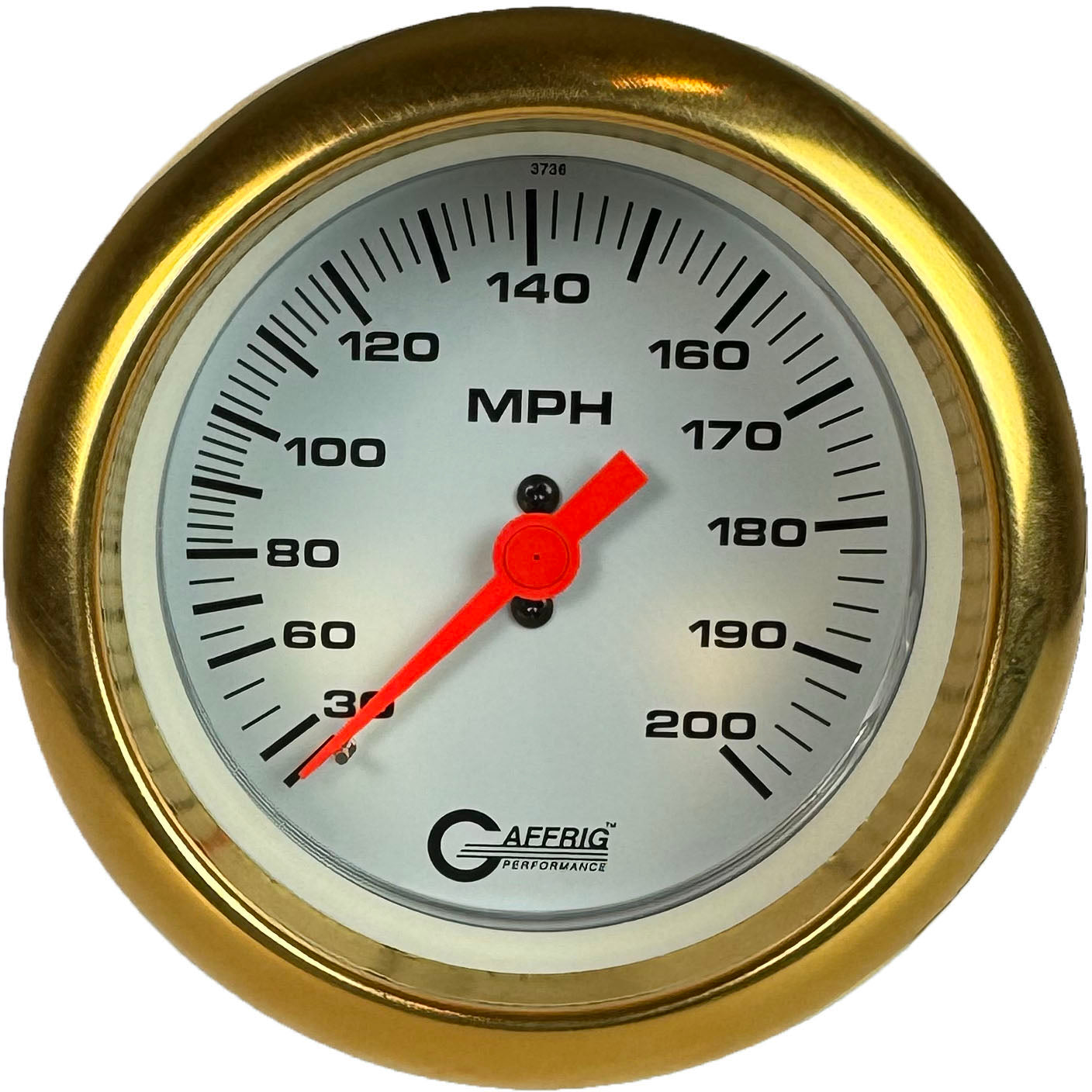 GAFFRIG PART #4534 3 3/8 INCH MECHANICAL DRY SPEEDOMETER GAUGE 200 MPH KIT WHITE GOLD / STEP RIM