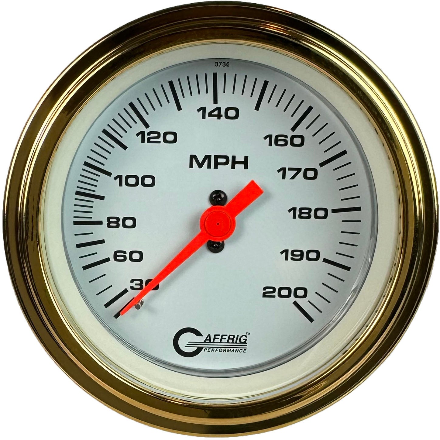 GAFFRIG PART #4534 3 3/8 INCH MECHANICAL DRY SPEEDOMETER GAUGE 200 MPH KIT WHITE GOLD / STEP RIM