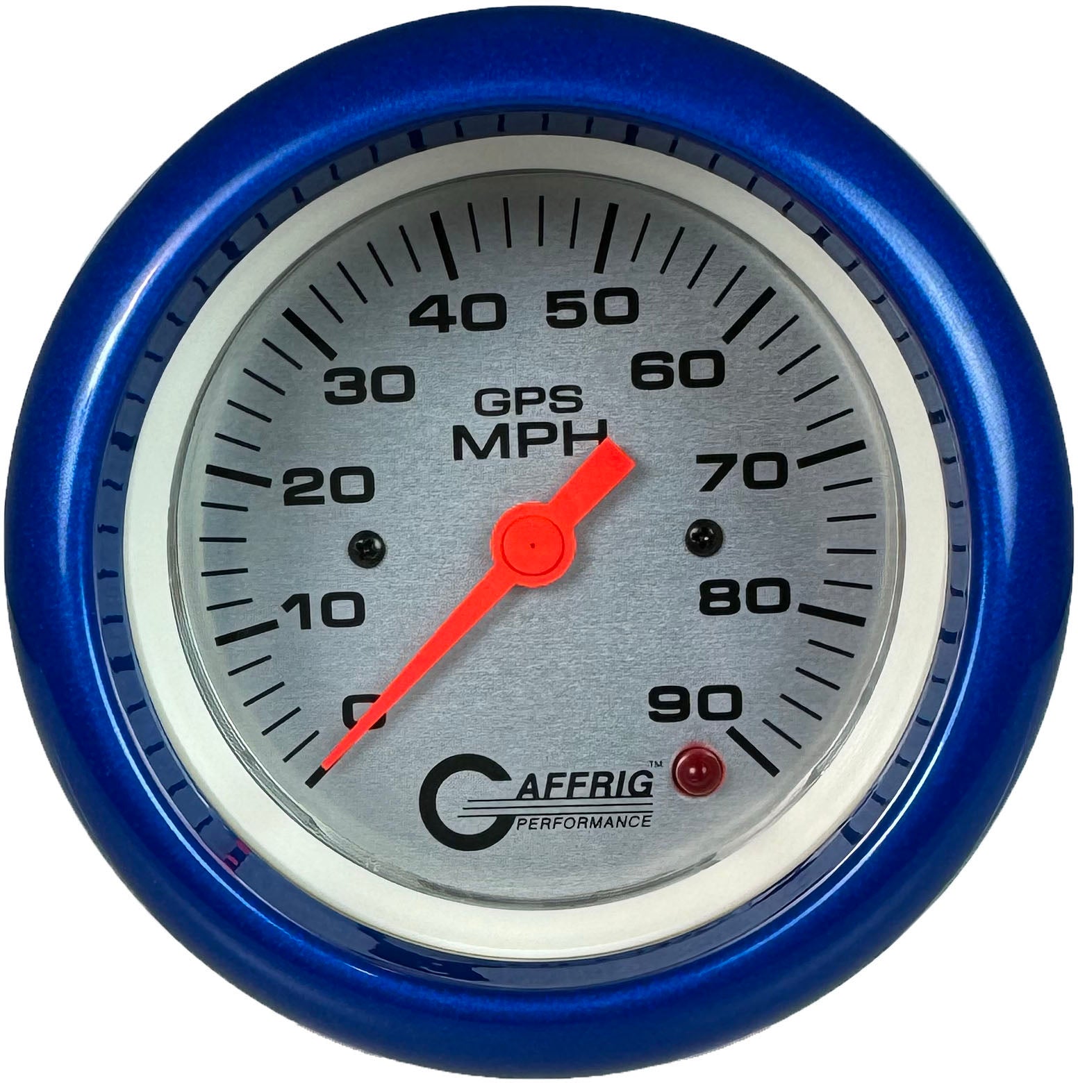 GAFFRIG PART #4553 3 3/8 INCH GPS ANALOG 90 MPH SPEEDOMETER GAUGE HEAD ONLY PLATINUM BLUE / STEP RIM