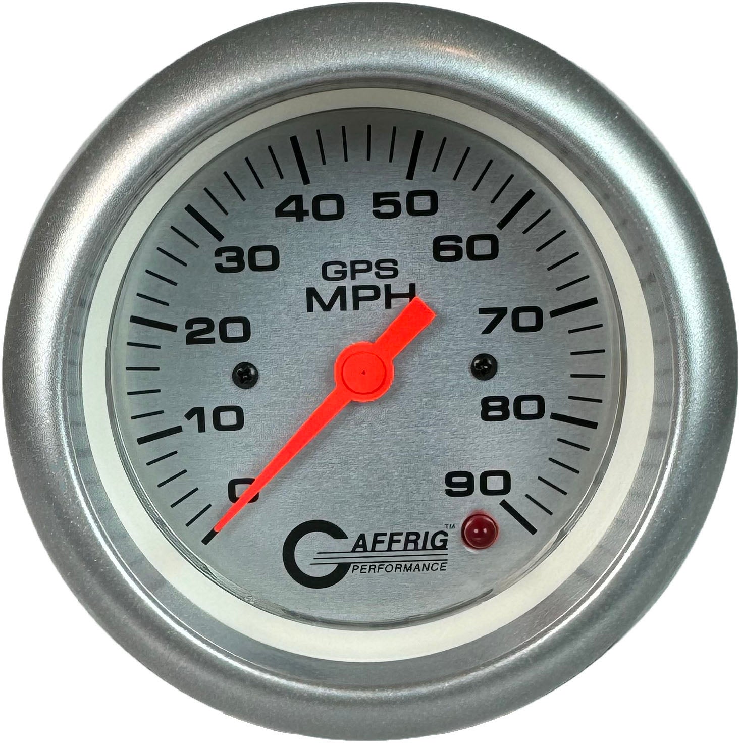 GAFFRIG PART #4553 3 3/8 INCH GPS ANALOG 90 MPH SPEEDOMETER GAUGE HEAD ONLY PLATINUM PLATINUM / FAT RIM