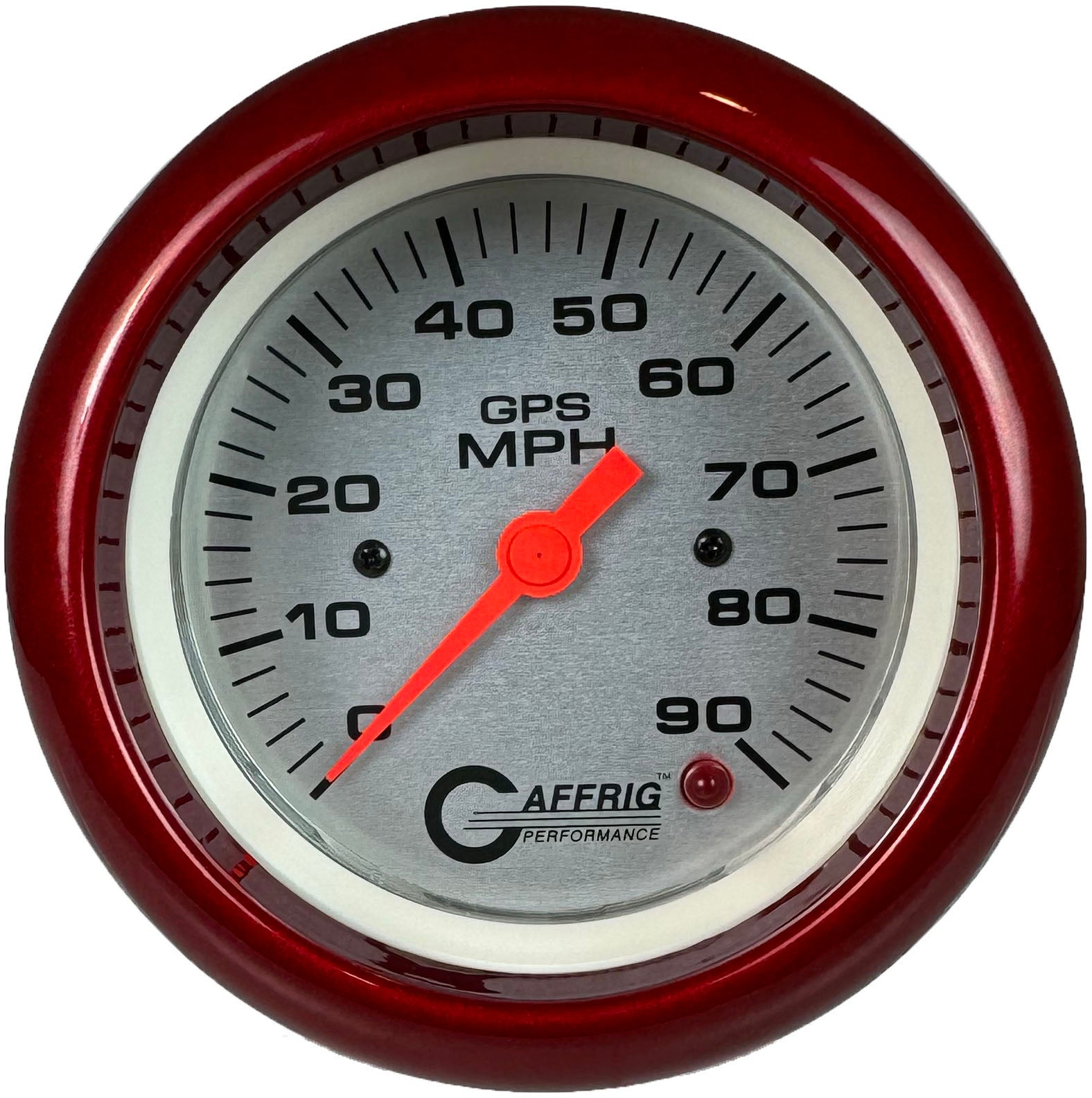 GAFFRIG PART #4553 3 3/8 INCH GPS ANALOG 90 MPH SPEEDOMETER GAUGE HEAD ONLY PLATINUM RED / STEP RIM