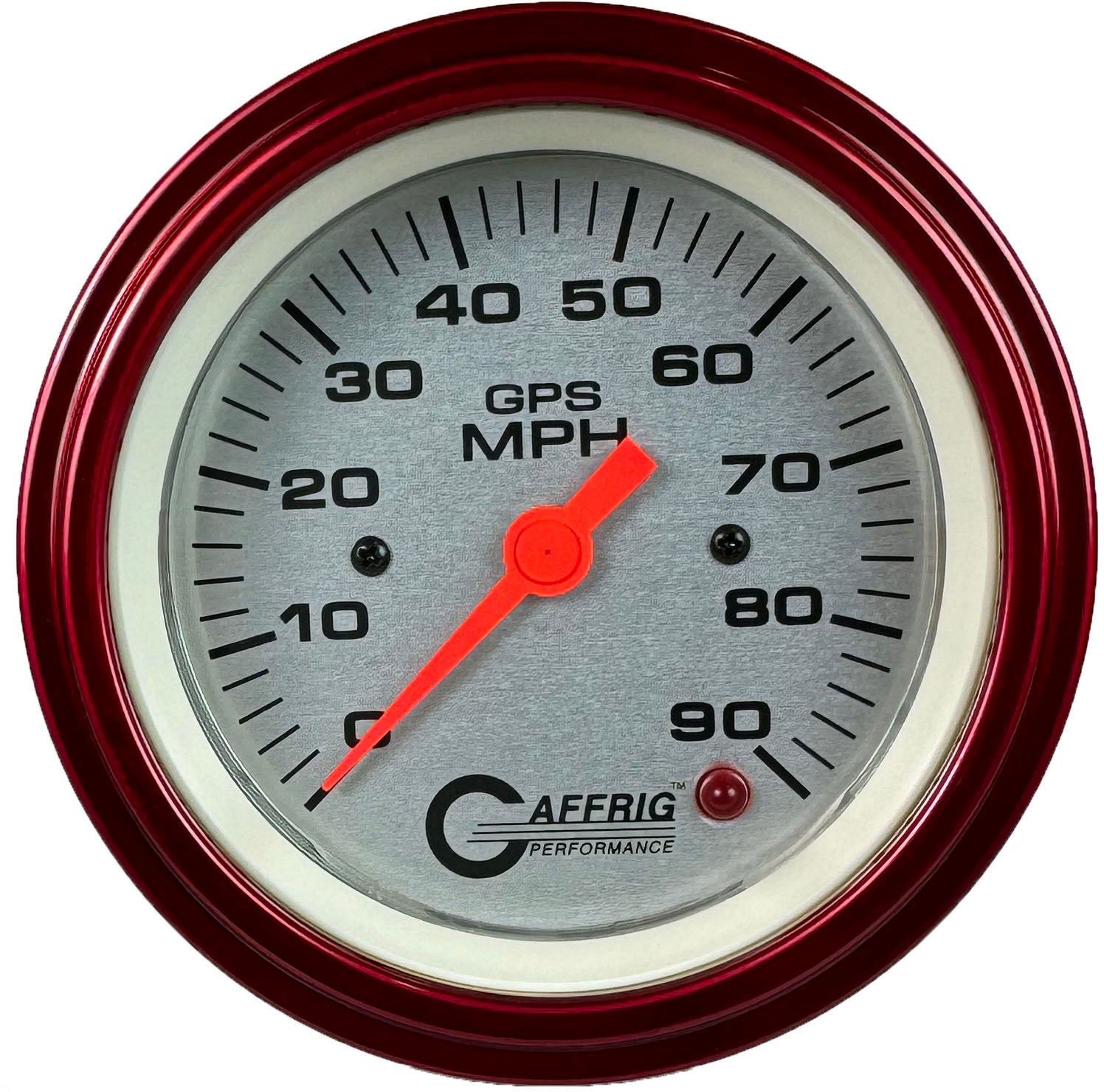 GAFFRIG PART #4553 3 3/8 INCH GPS ANALOG 90 MPH SPEEDOMETER GAUGE HEAD ONLY PLATINUM RED / STEP RIM