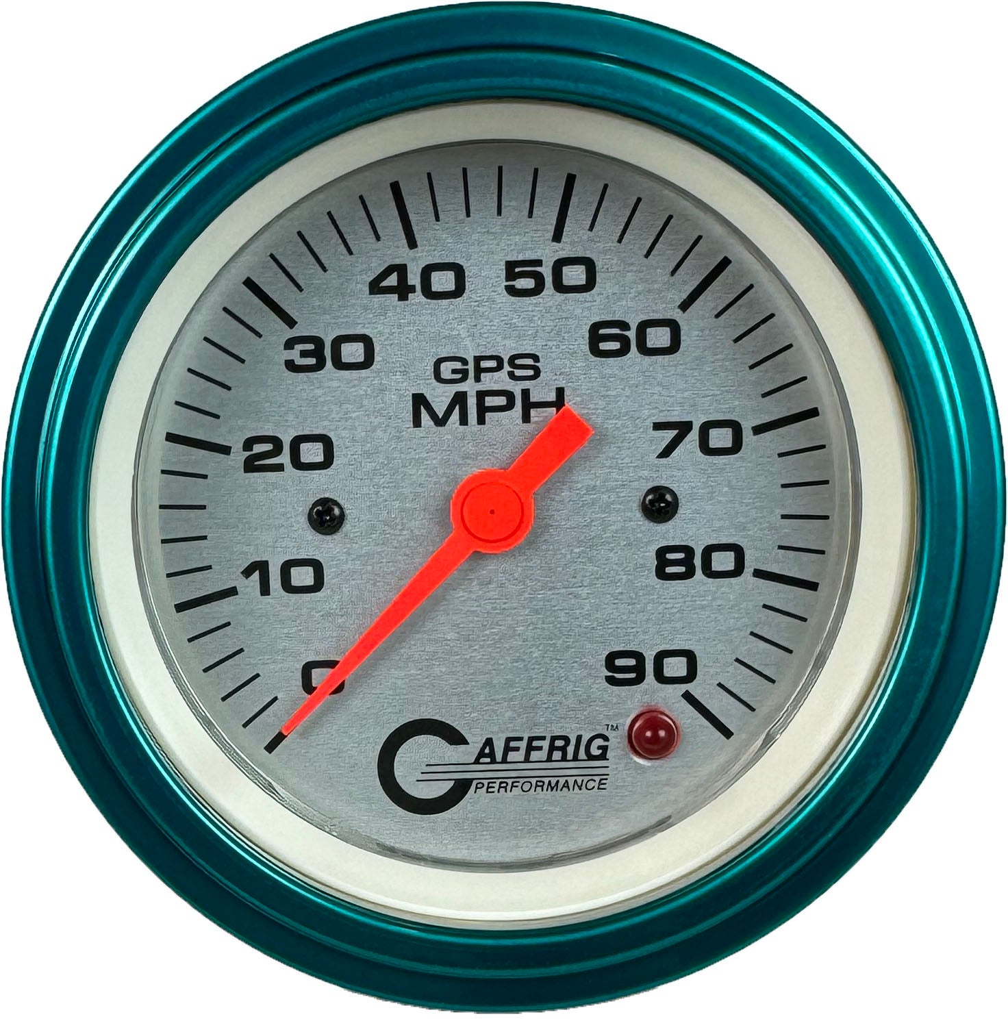 GAFFRIG PART #4553 3 3/8 INCH GPS ANALOG 90 MPH SPEEDOMETER GAUGE HEAD ONLY PLATINUM TEAL / STEP RIM