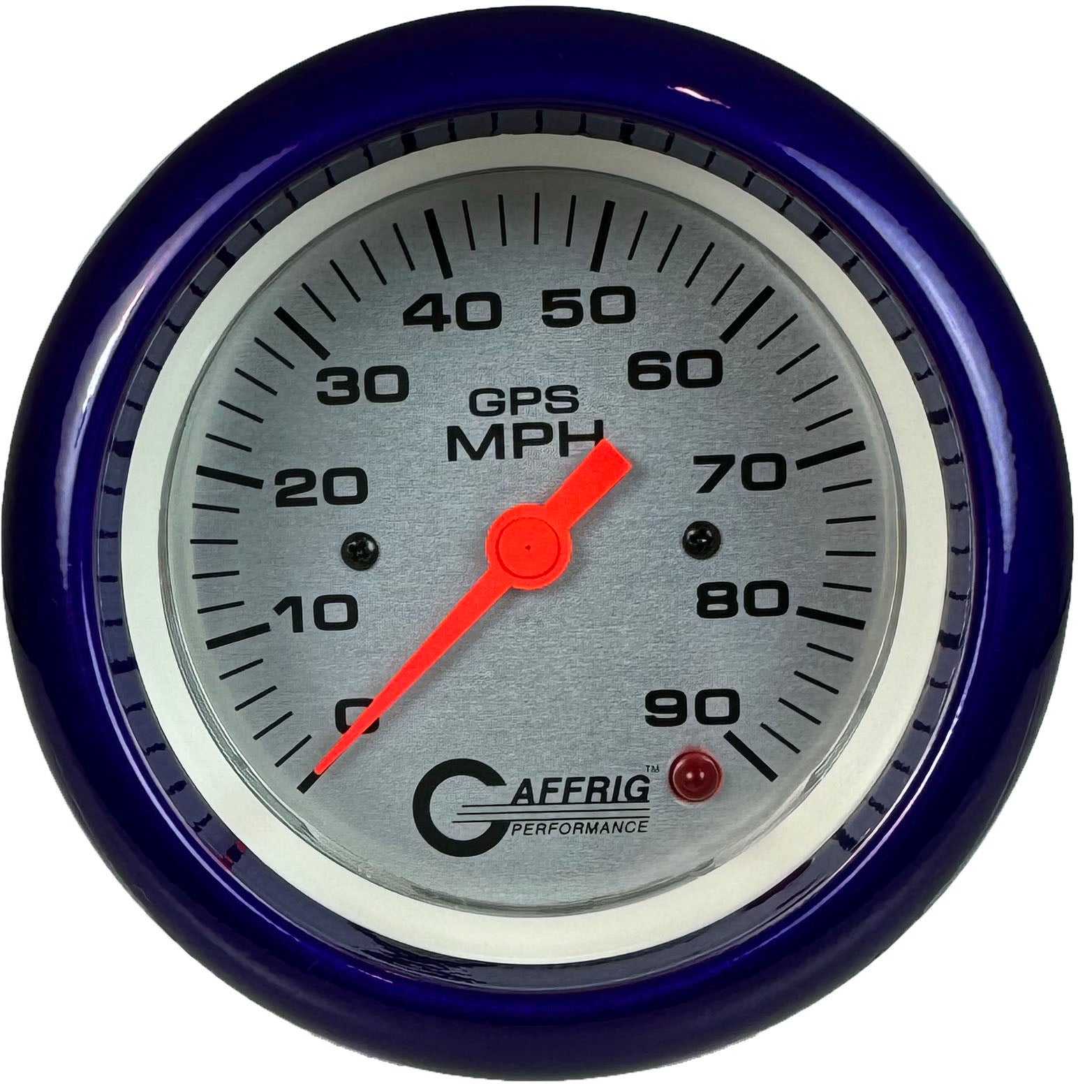 GAFFRIG PART #4553 3 3/8 INCH GPS ANALOG 90 MPH SPEEDOMETER GAUGE HEAD ONLY PLATINUM PURPLE / STEP RIM
