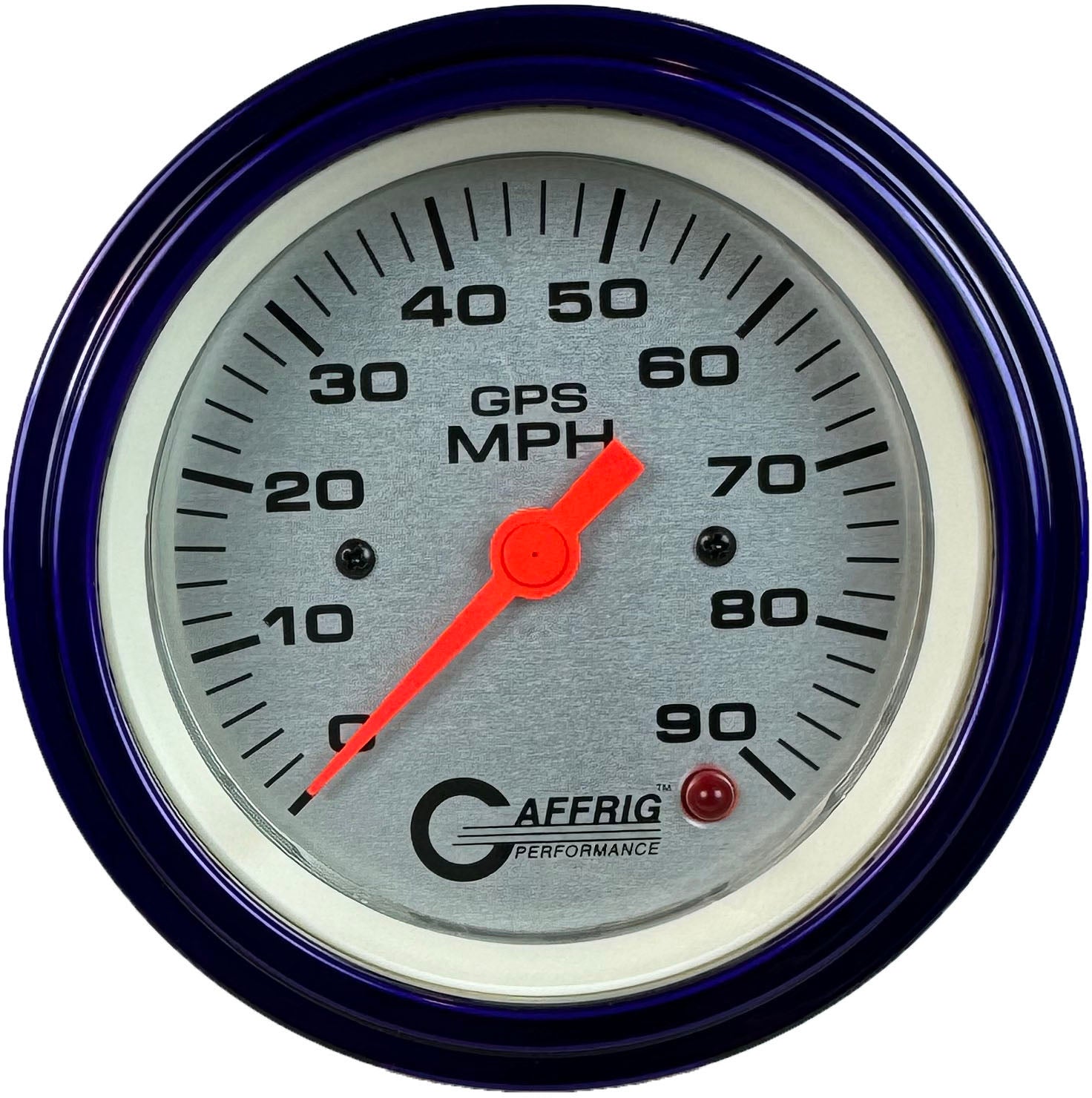 GAFFRIG PART #4553 3 3/8 INCH GPS ANALOG 90 MPH SPEEDOMETER GAUGE HEAD ONLY PLATINUM PURPLE / STEP RIM