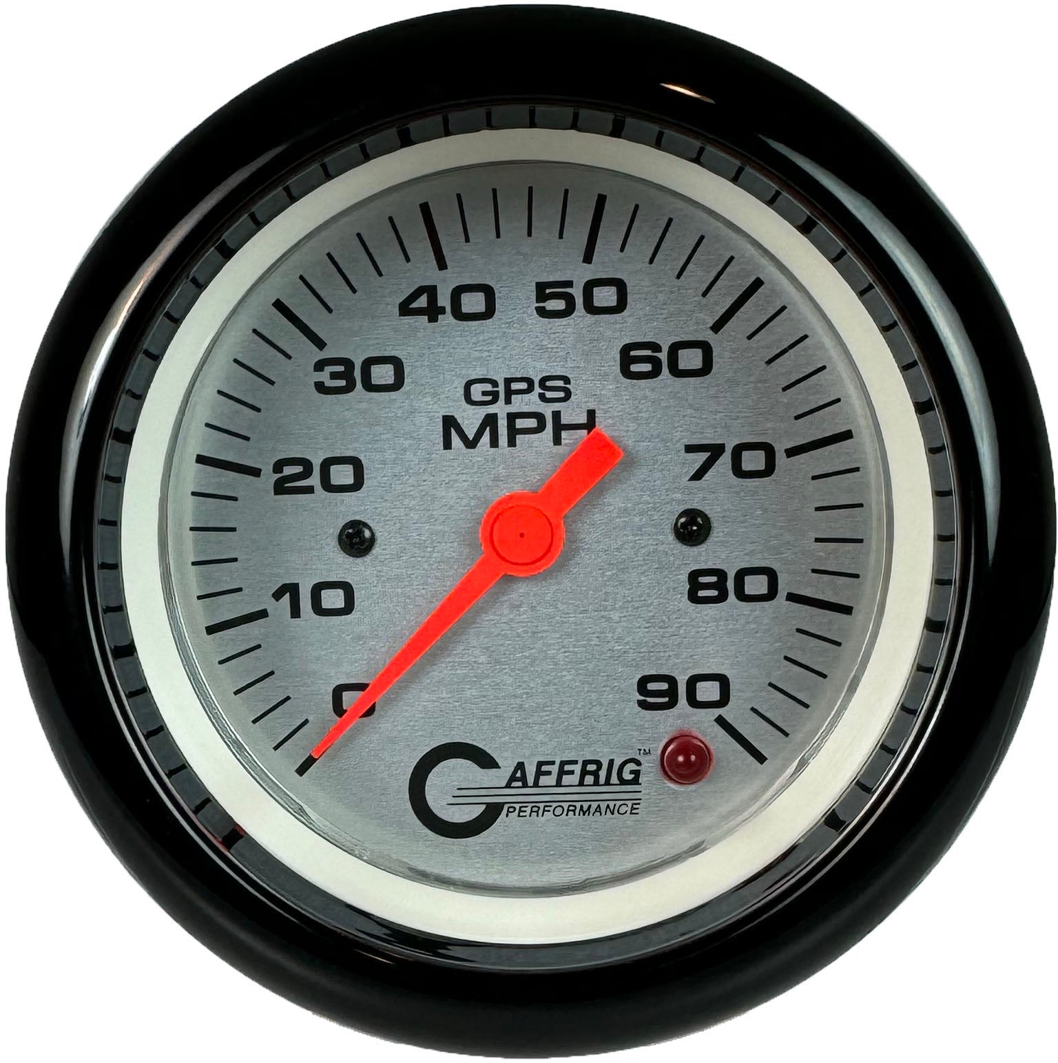 GAFFRIG PART #4553 3 3/8 INCH GPS ANALOG 90 MPH SPEEDOMETER GAUGE HEAD ONLY PLATINUM BLACK / STEP RIM