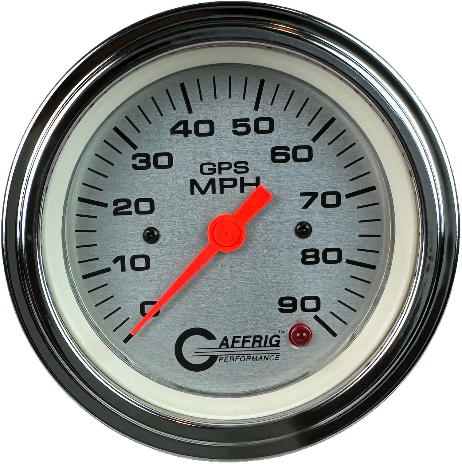 GAFFRIG PART #4553 3 3/8 INCH GPS ANALOG 90 MPH SPEEDOMETER GAUGE HEAD ONLY PLATINUM CHROME / STEP RIM