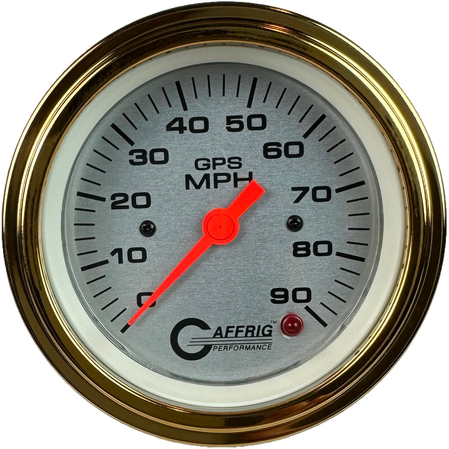 GAFFRIG PART #4553 3 3/8 INCH GPS ANALOG 90 MPH SPEEDOMETER GAUGE HEAD ONLY PLATINUM GOLD / STEP RIM