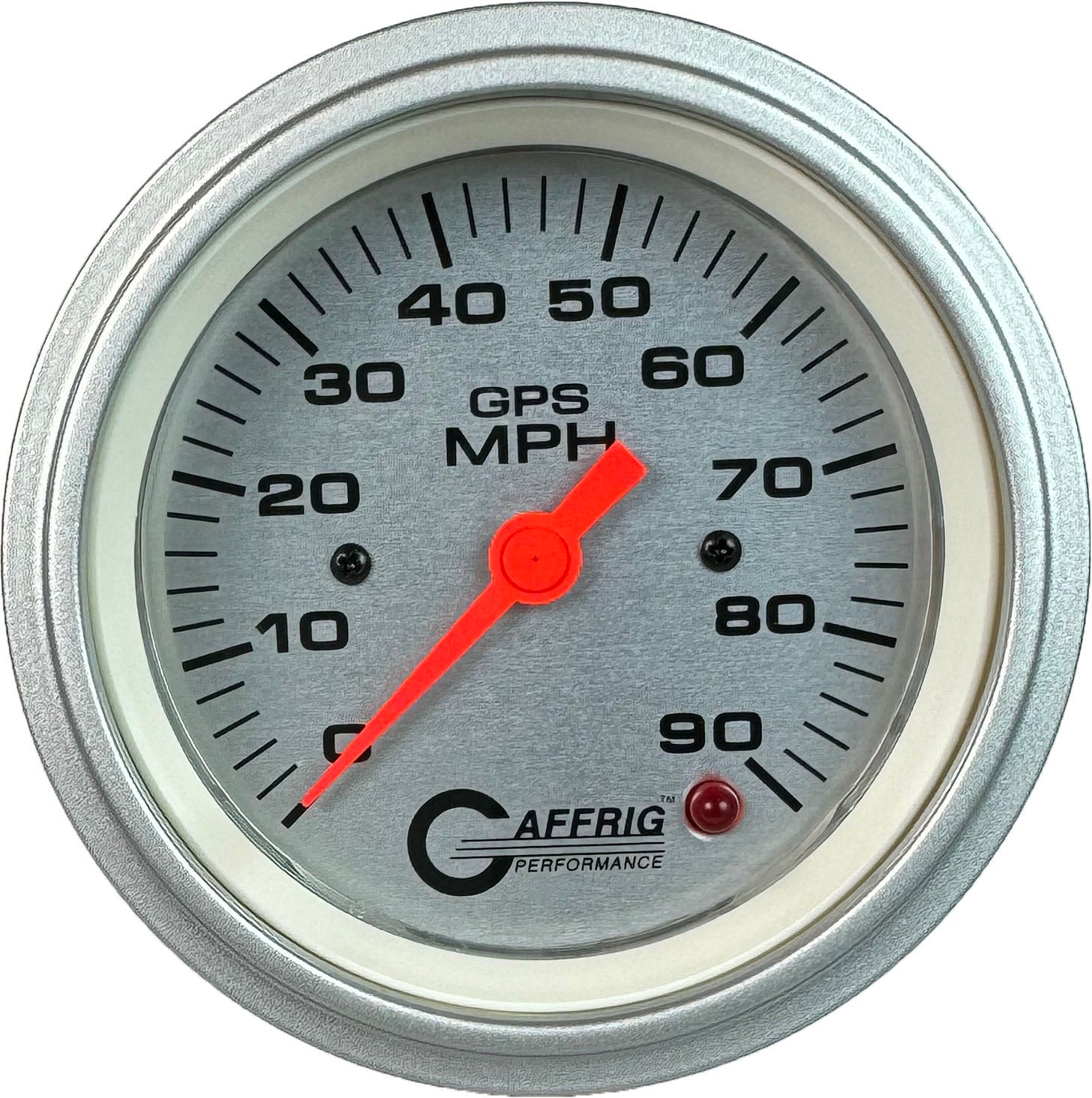 GAFFRIG PART #4553 3 3/8 INCH GPS ANALOG 90 MPH SPEEDOMETER GAUGE HEAD ONLY PLATINUM PLATINUM / STEP RIM