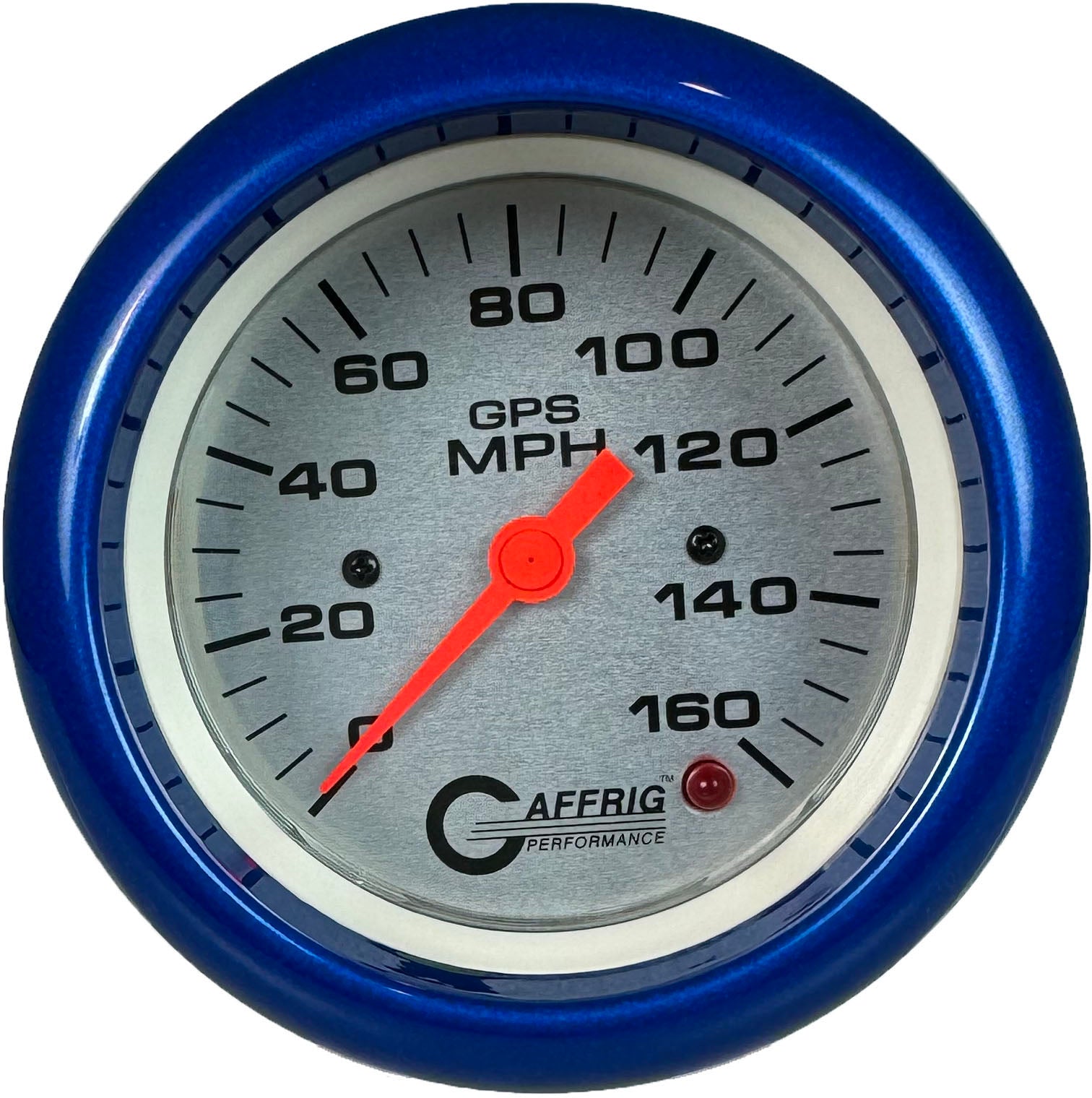 GAFFRIG PART #4557 3 3/8 INCH GPS ANALOG 160 MPH SPEEDOMETER GAUGE HEAD ONLY PLATINUM BLUE / STEP RIM