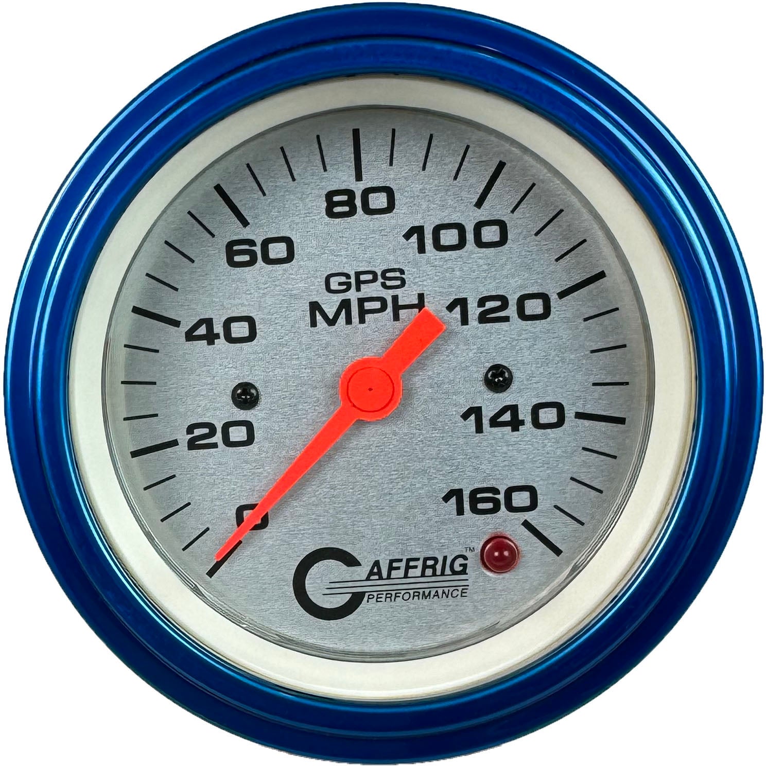 GAFFRIG PART #4557 3 3/8 INCH GPS ANALOG 160 MPH SPEEDOMETER GAUGE HEAD ONLY PLATINUM BLUE / STEP RIM