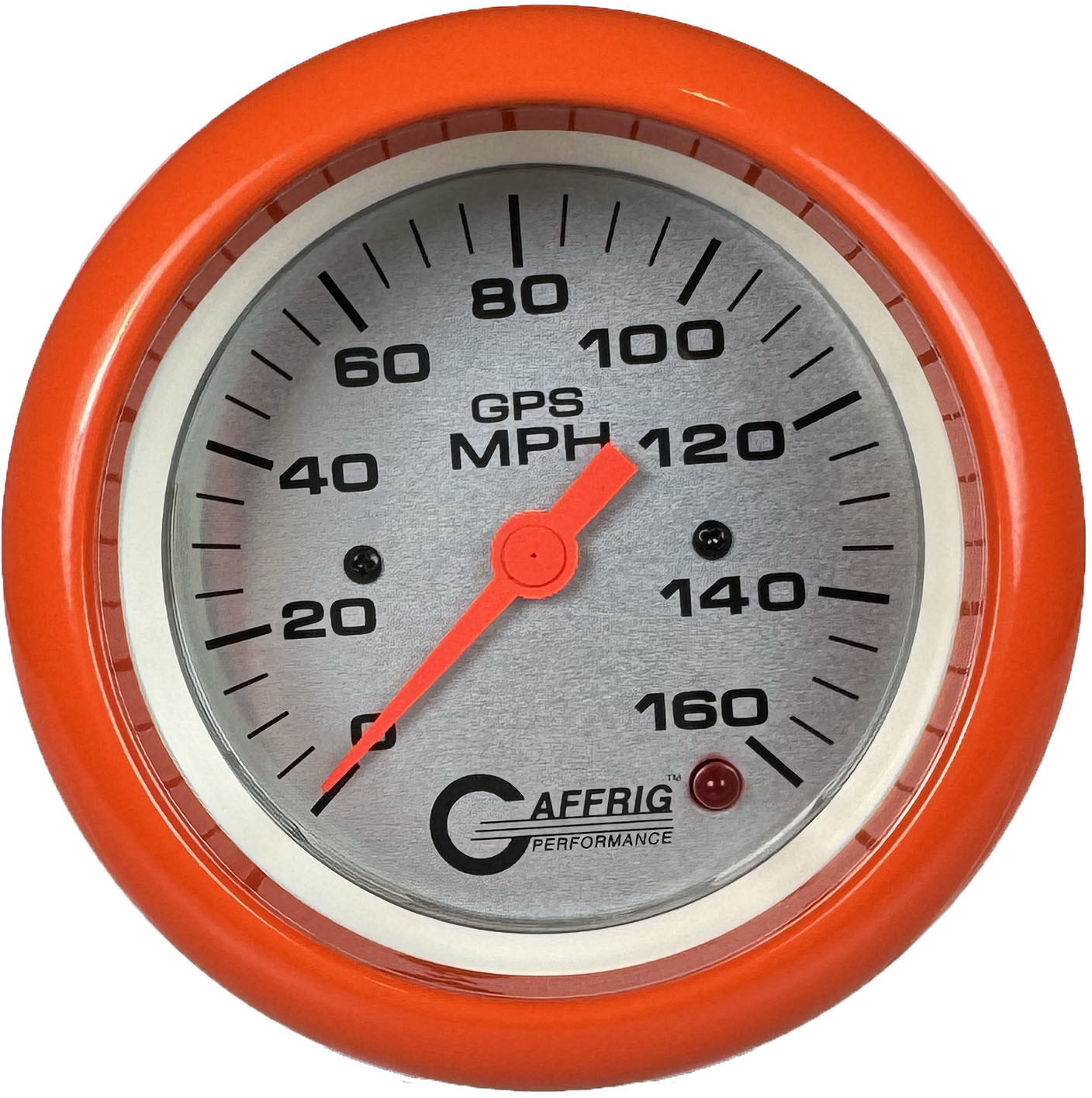 GAFFRIG PART #4557 3 3/8 INCH GPS ANALOG 160 MPH SPEEDOMETER GAUGE HEAD ONLY PLATINUM ORANGE / STEP RIM