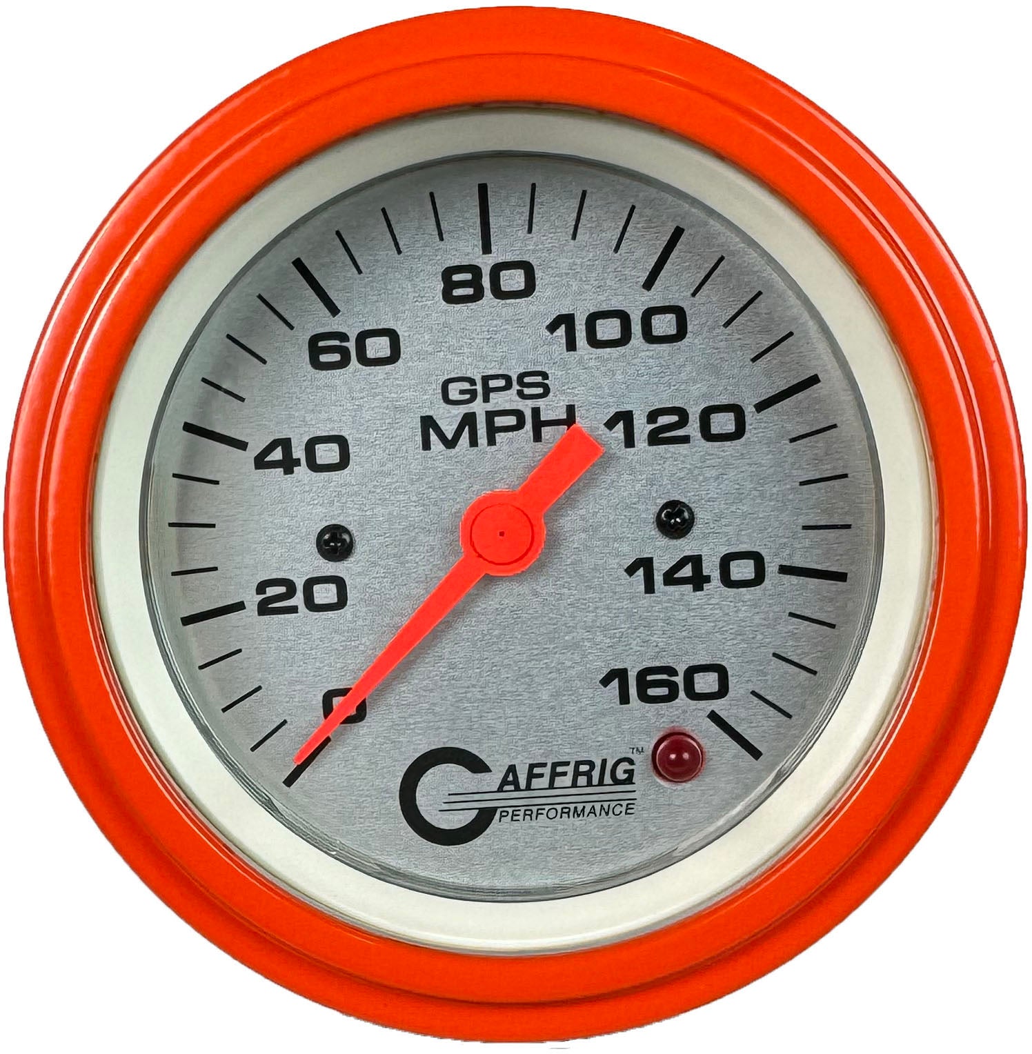 GAFFRIG PART #4557 3 3/8 INCH GPS ANALOG 160 MPH SPEEDOMETER GAUGE HEAD ONLY PLATINUM ORANGE / STEP RIM